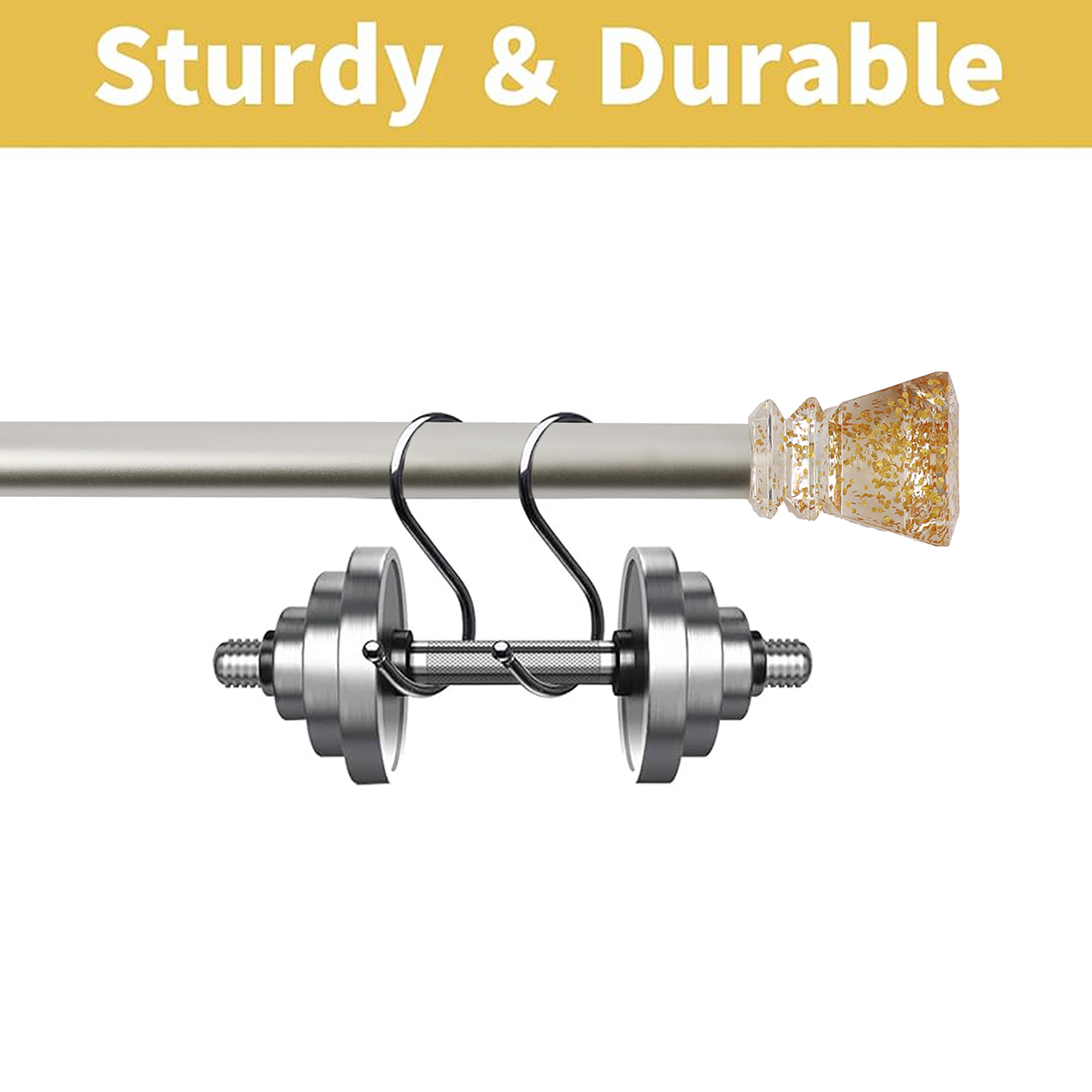 Extendable Curtain Rod Pole Set Curtains Rod Window Decorative Drapery Rod with Translucent Diamond Finial Luxury Gold