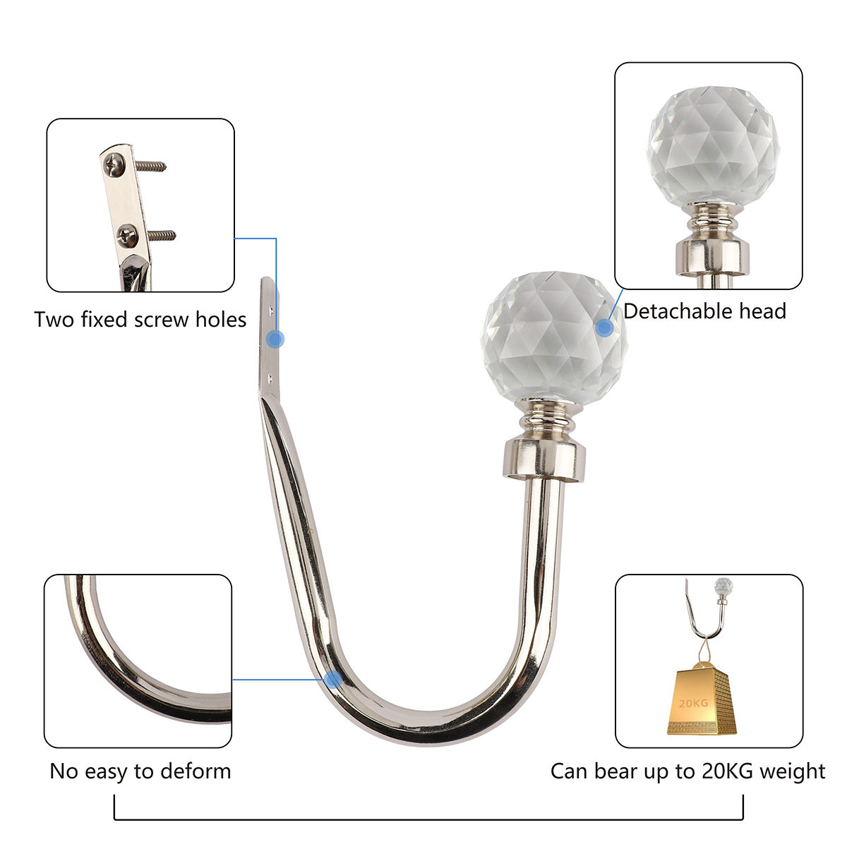 Factory Direct Wholesale Modern Aluminum Adjustable Curtain Hooks & Decorative Tieback Holdbacks for Window Decor