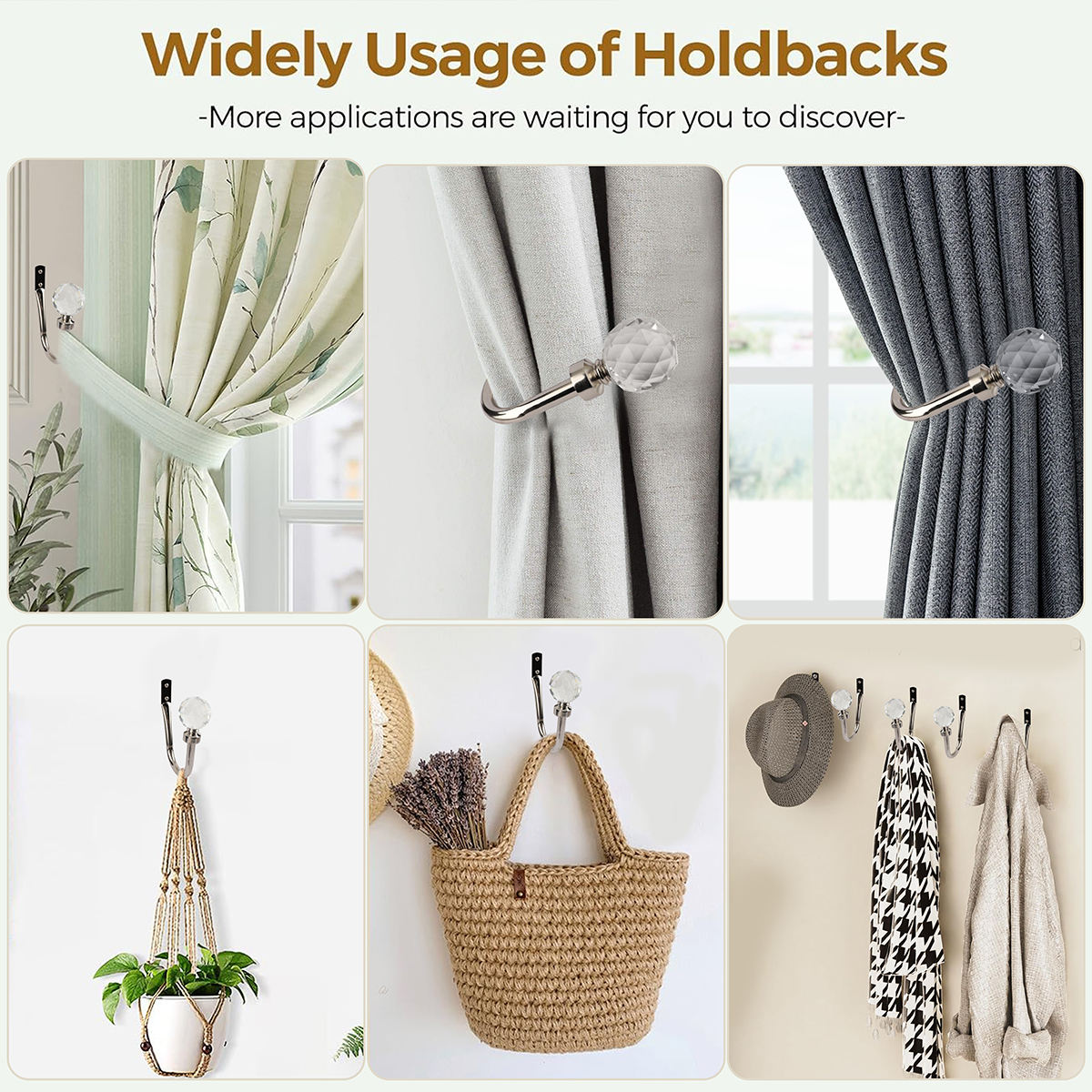 Factory Direct Wholesale Modern Aluminum Adjustable Curtain Hooks & Decorative Tieback Holdbacks for Window Decor