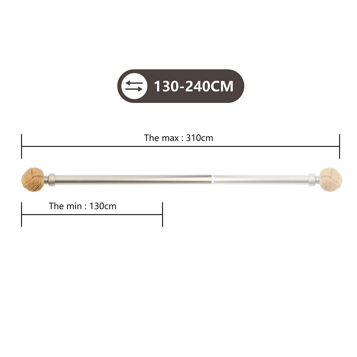 New Design Straw Round Head Curtain Rod Metal and Accessories Eco-friendly Modern Curtain Rods Pole Sets