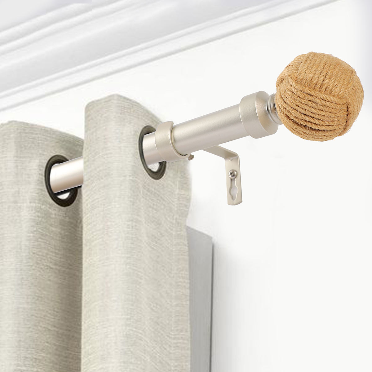New Design Straw Round Head Curtain Rod Metal and Accessories Eco-friendly Modern Curtain Rods Pole Sets