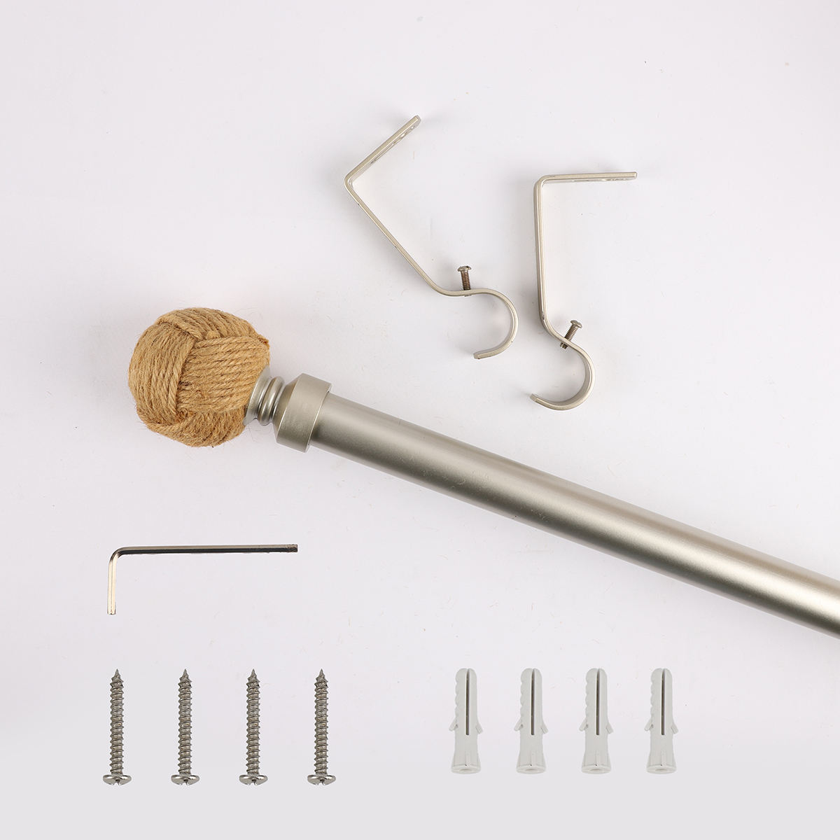 New Design Straw Round Head Curtain Rod Metal and Accessories Eco-friendly Modern Curtain Rods Pole Sets