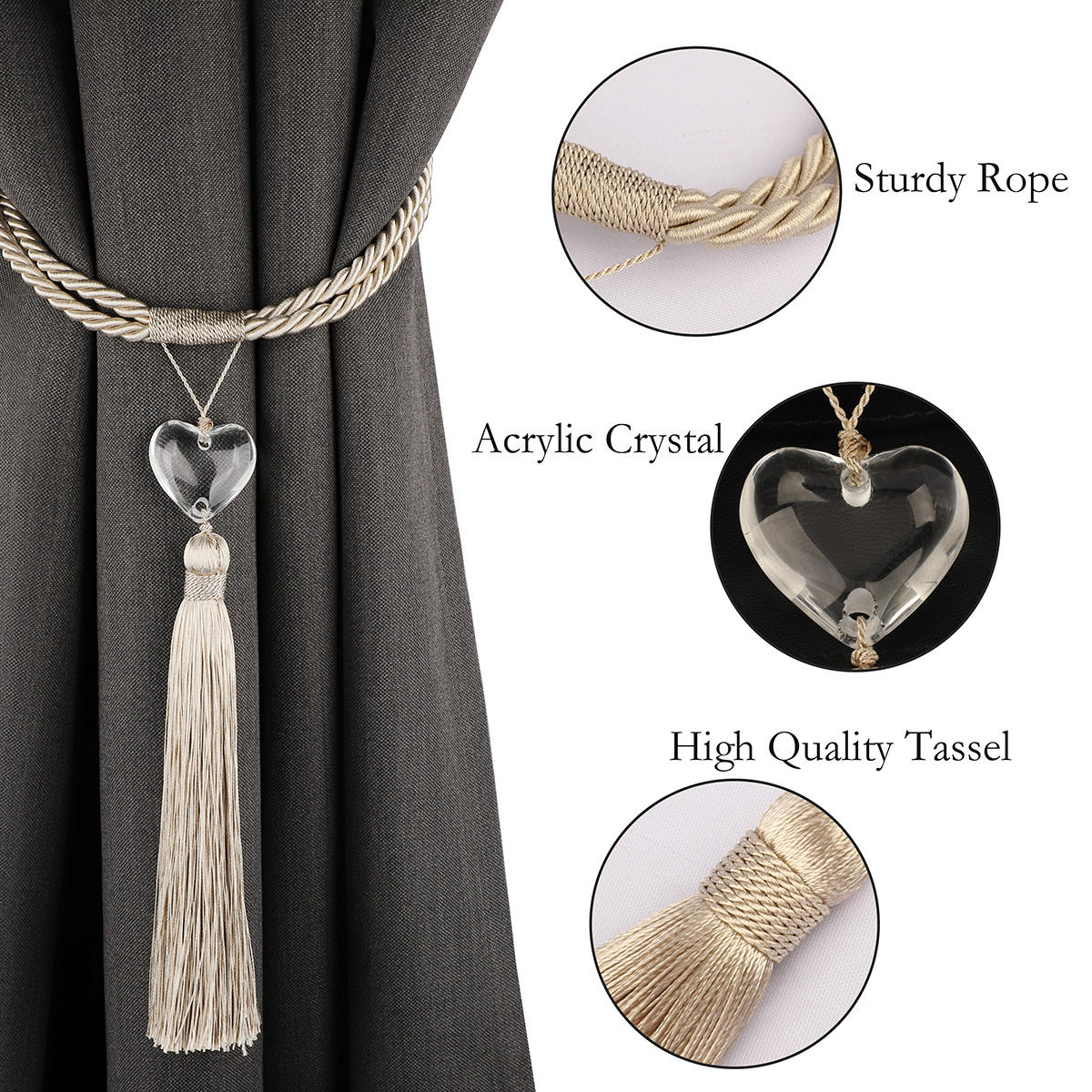 Modern Crystal for Love Curtain Tiebacks for Home Decor Wholesale Factory Sale Tassel Curtain Tieback for Living Pole
