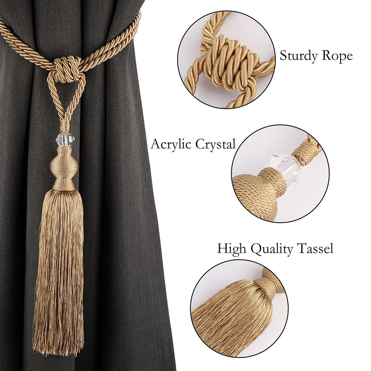 Luxury Modern Decorative Window Curtain Rod Fittings High Quality Curtain Cord Tiebacks Accessories for Curtain Poles & Tracks