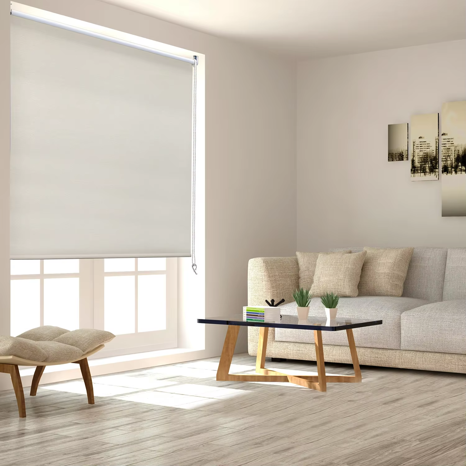 Modern Style Electric Roller Shades Blackout Window Blinds Bead Chain Customizable Size for Home Office Hotel Hospital Skylights