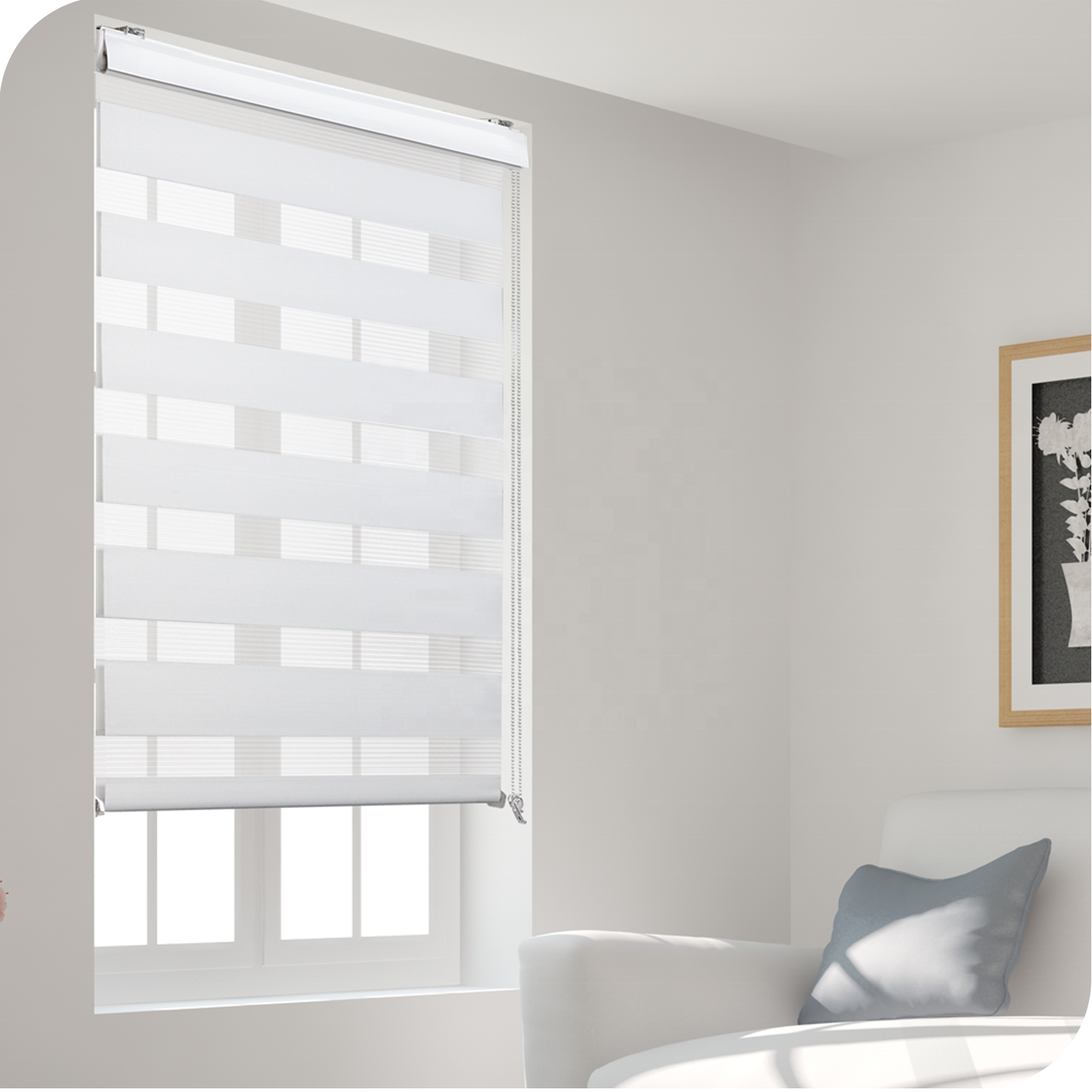 High Quality Black Rainbow Zebra Roller Blinds Day Night Customizable Window Cover for Modern Home Decor Built-in Installation