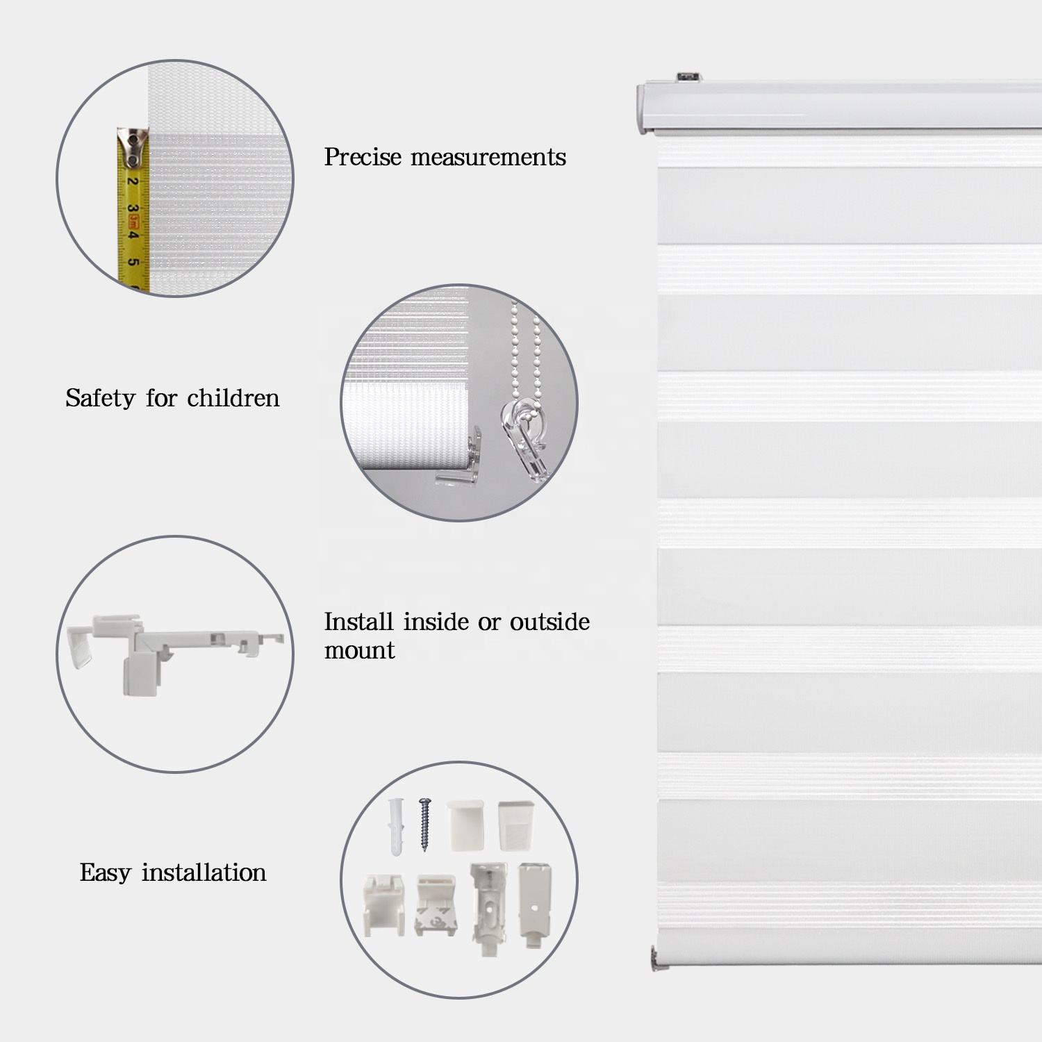 High Quality Black Rainbow Zebra Roller Blinds Day Night Customizable Window Cover for Modern Home Decor Built-in Installation