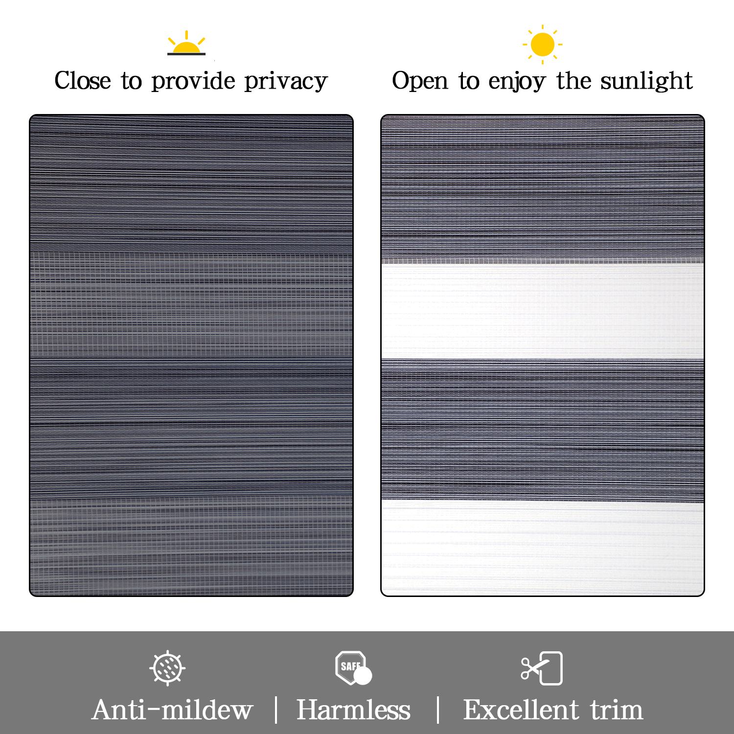 Polyester rainbow Blind Grey Linen Great Cut Trim zebra Blind Shutter Shade