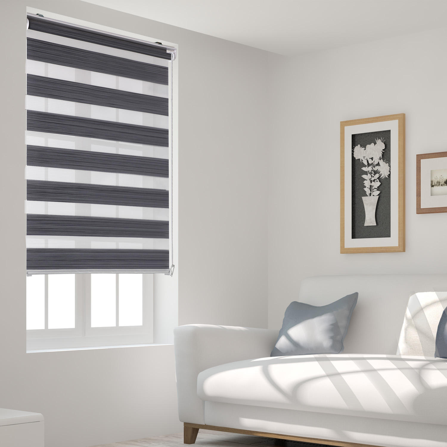 Polyester rainbow Blind Grey Linen Great Cut Trim zebra Blind Shutter Shade