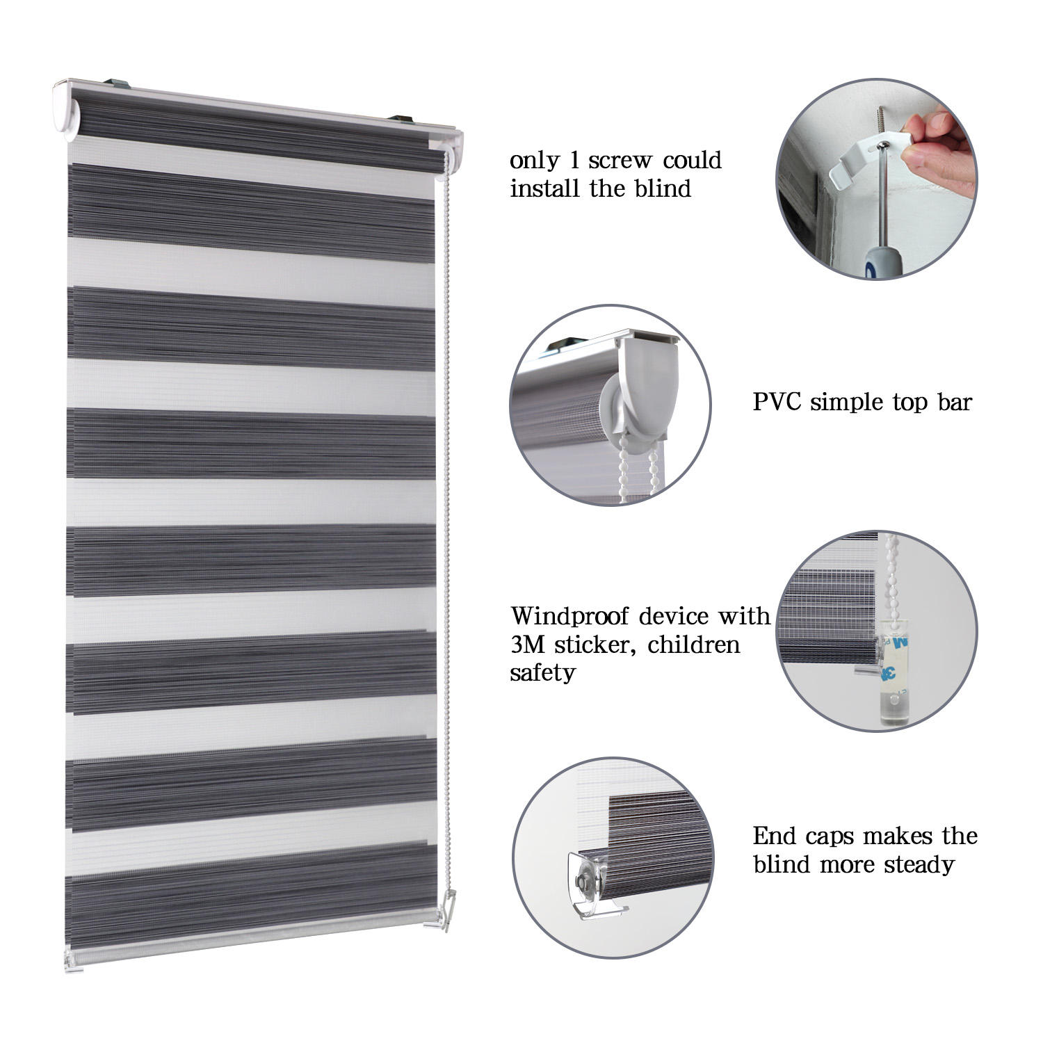 Polyester rainbow Blind Grey Linen Great Cut Trim zebra Blind Shutter Shade