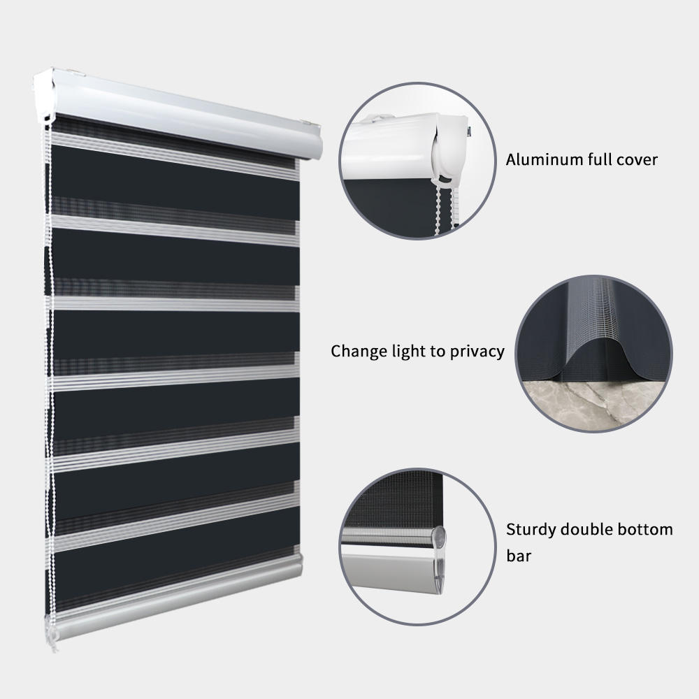 Double-Layer Smart Zebra Shades Day and Night Window Blinds with Manual or Electric Motor Blackout Polyester Roller Blinds