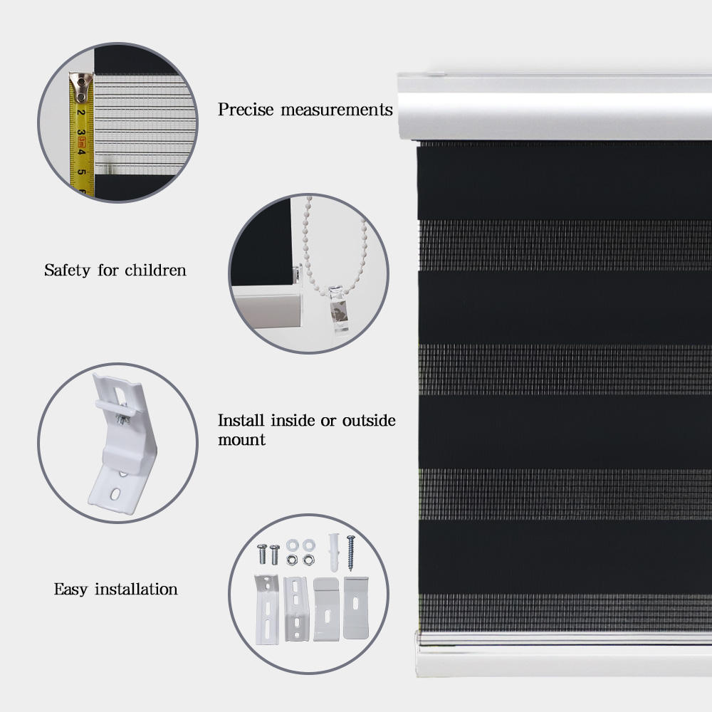 Double-Layer Smart Zebra Shades Day and Night Window Blinds with Manual or Electric Motor Blackout Polyester Roller Blinds