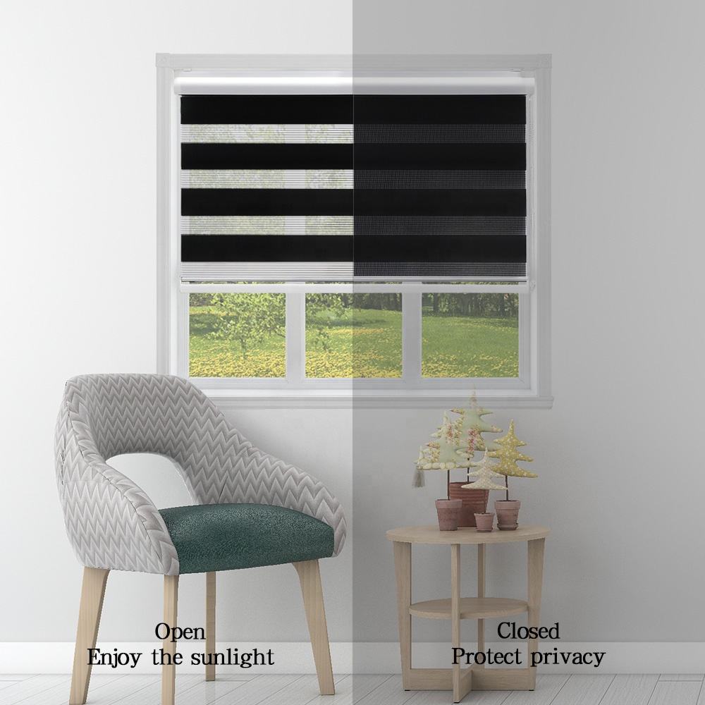 Double-Layer Smart Zebra Shades Day and Night Window Blinds with Manual or Electric Motor Blackout Polyester Roller Blinds
