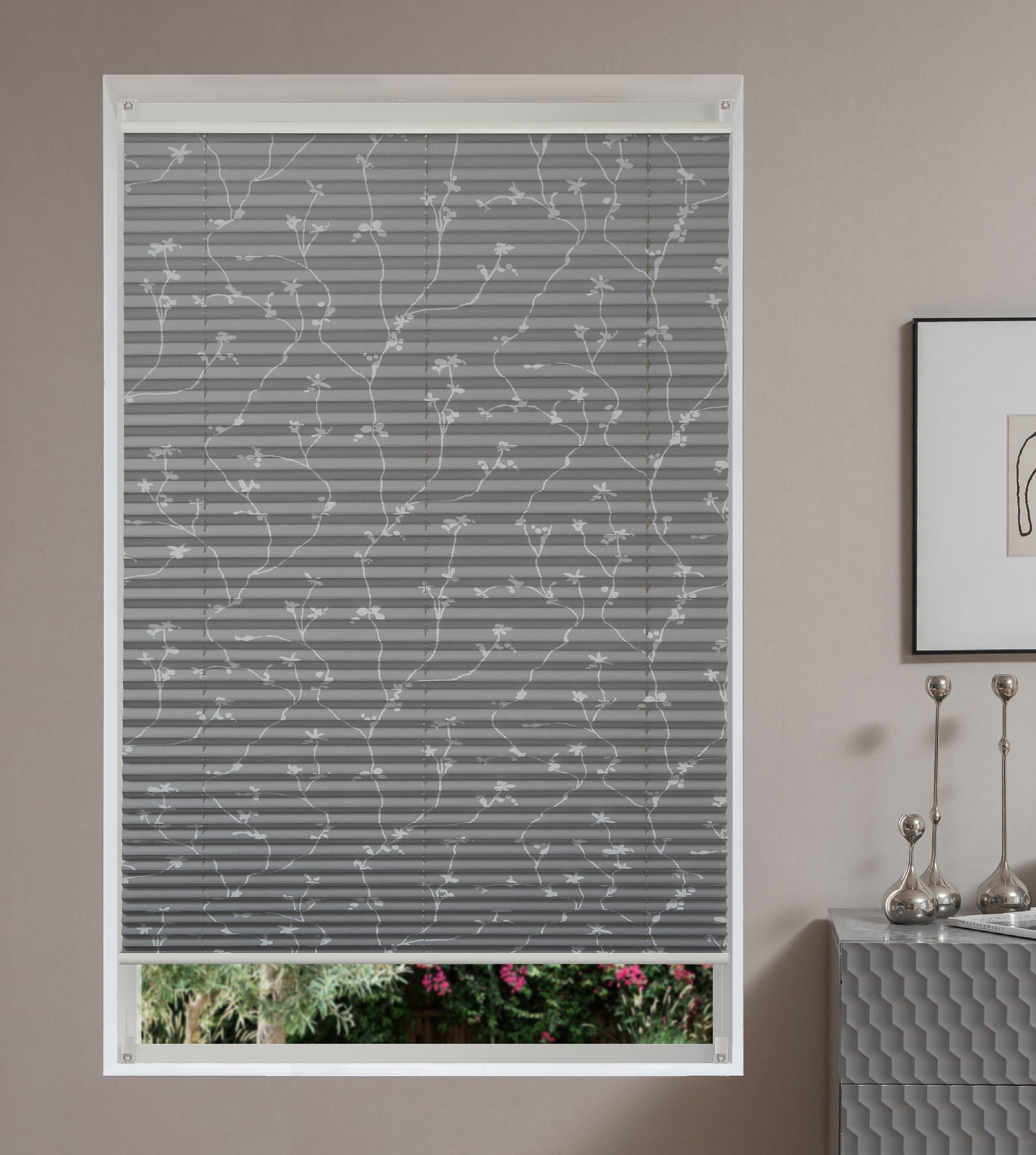 Wholesale Grey Plisse Single Layer Pleated Blinds Day&Night Sunshade with Horizontal Pattern Cheap Price Windows Shades Shutters