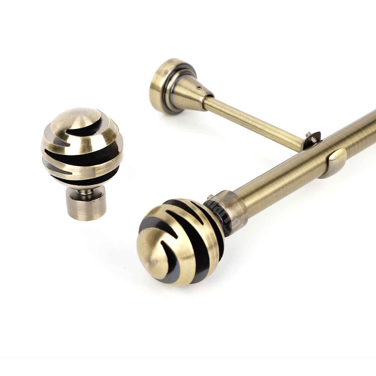 Manufacture Gold Black Adjustable Iron Curtain Rod for Single Window Extendable Metal with Twisting Finials for Baptism Curtains