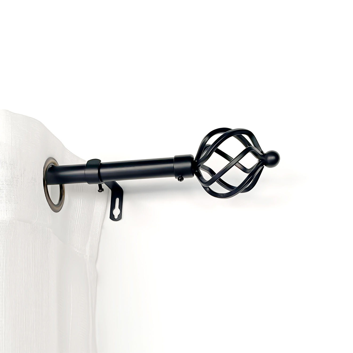 Modern Single Window Rod Curtains Gold Black White Extendable Iron Curtain Rod with Twisting Finials Adjustable Design Style