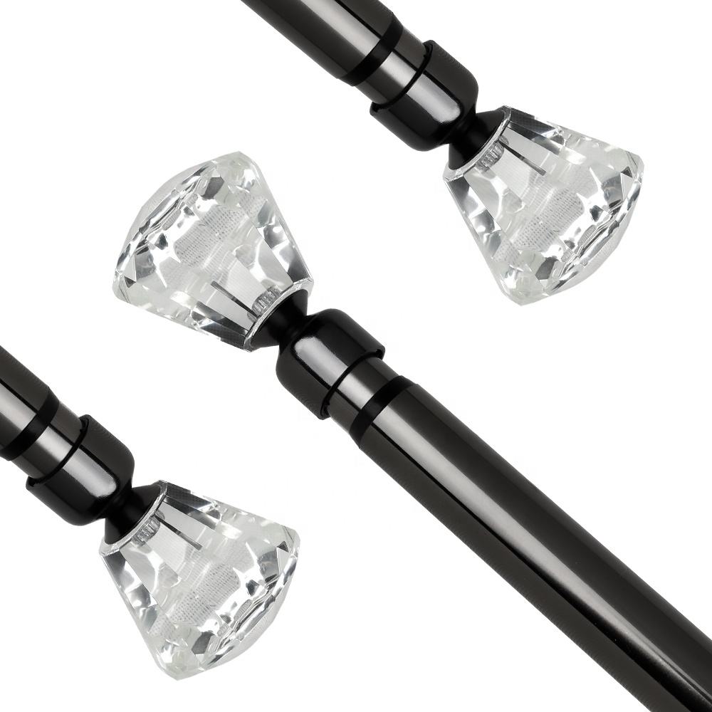 Modern Design Silver Painting Customized Crystal Curtain Rod Pole Set Factory-Designed Decorative Drapery Rod Carved Metal