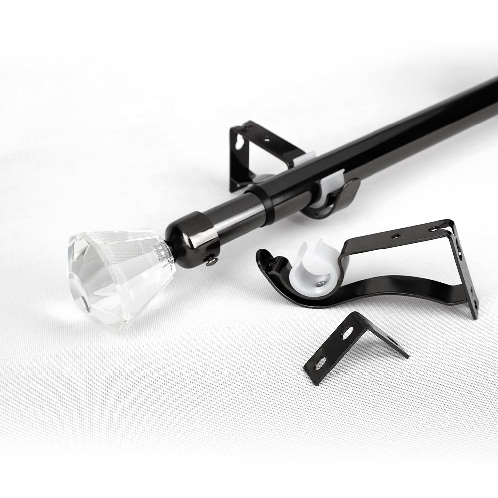 Modern Design Silver Painting Customized Crystal Curtain Rod Pole Set Factory-Designed Decorative Drapery Rod Carved Metal