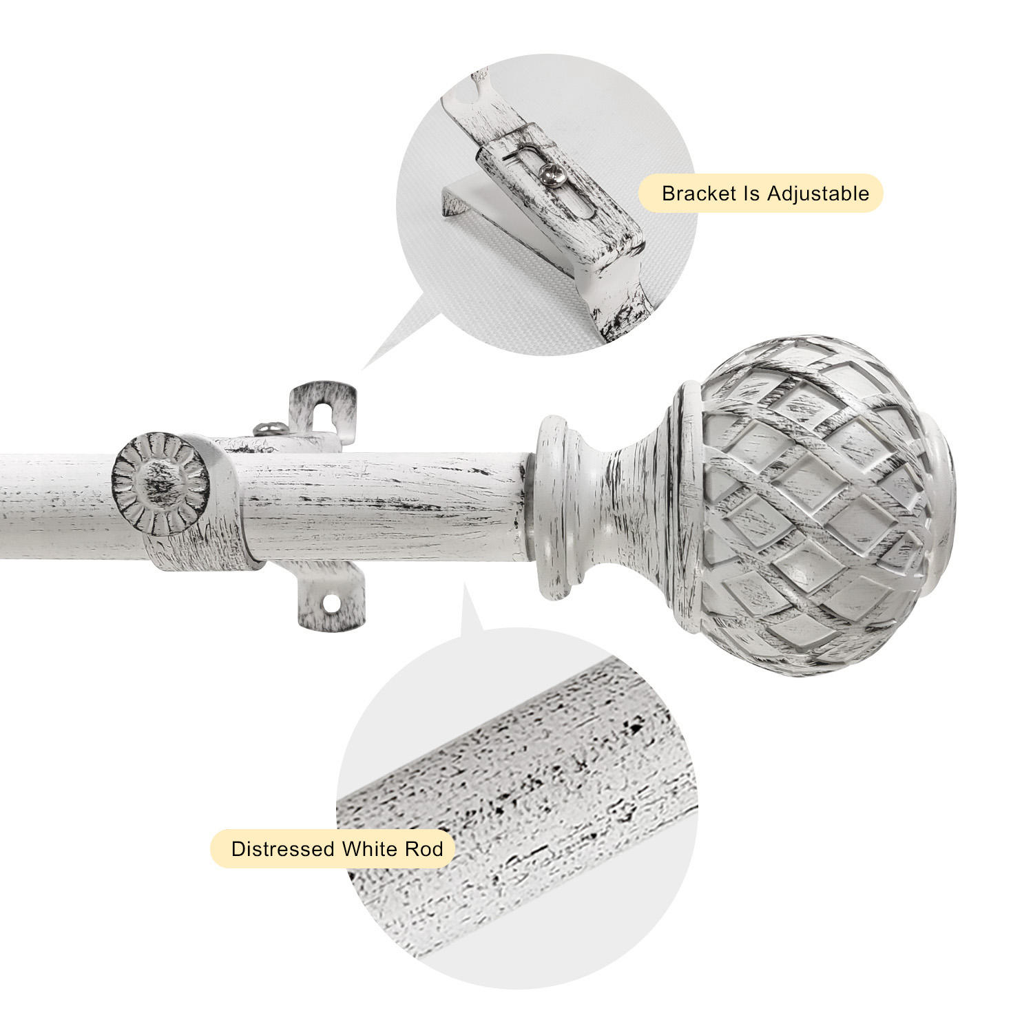 Customized Extendable White & Black Resin Curtain Rod Set Modern Globe Curved Design with Accessories for Home Window Decor