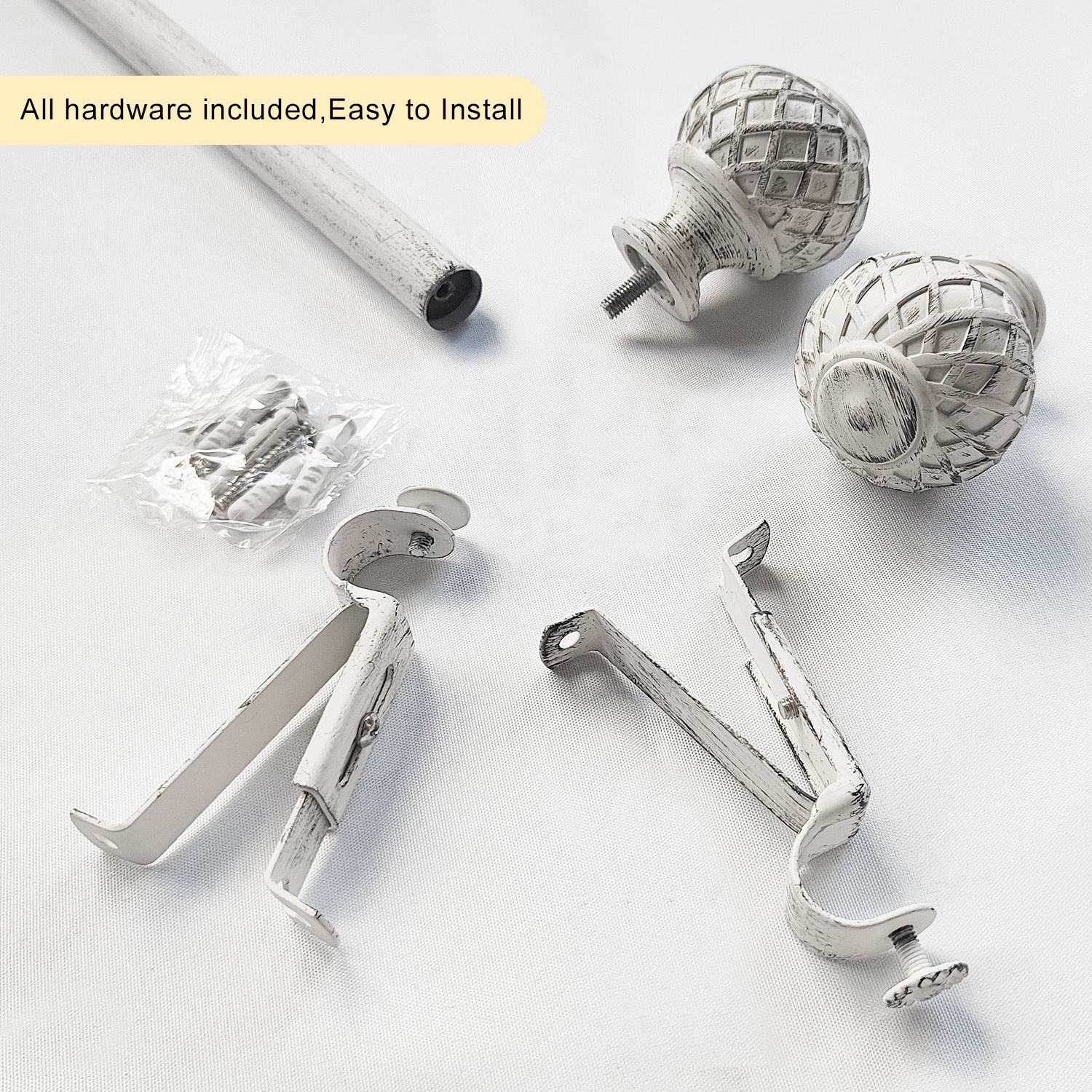 Customized Extendable White & Black Resin Curtain Rod Set Modern Globe Curved Design with Accessories for Home Window Decor