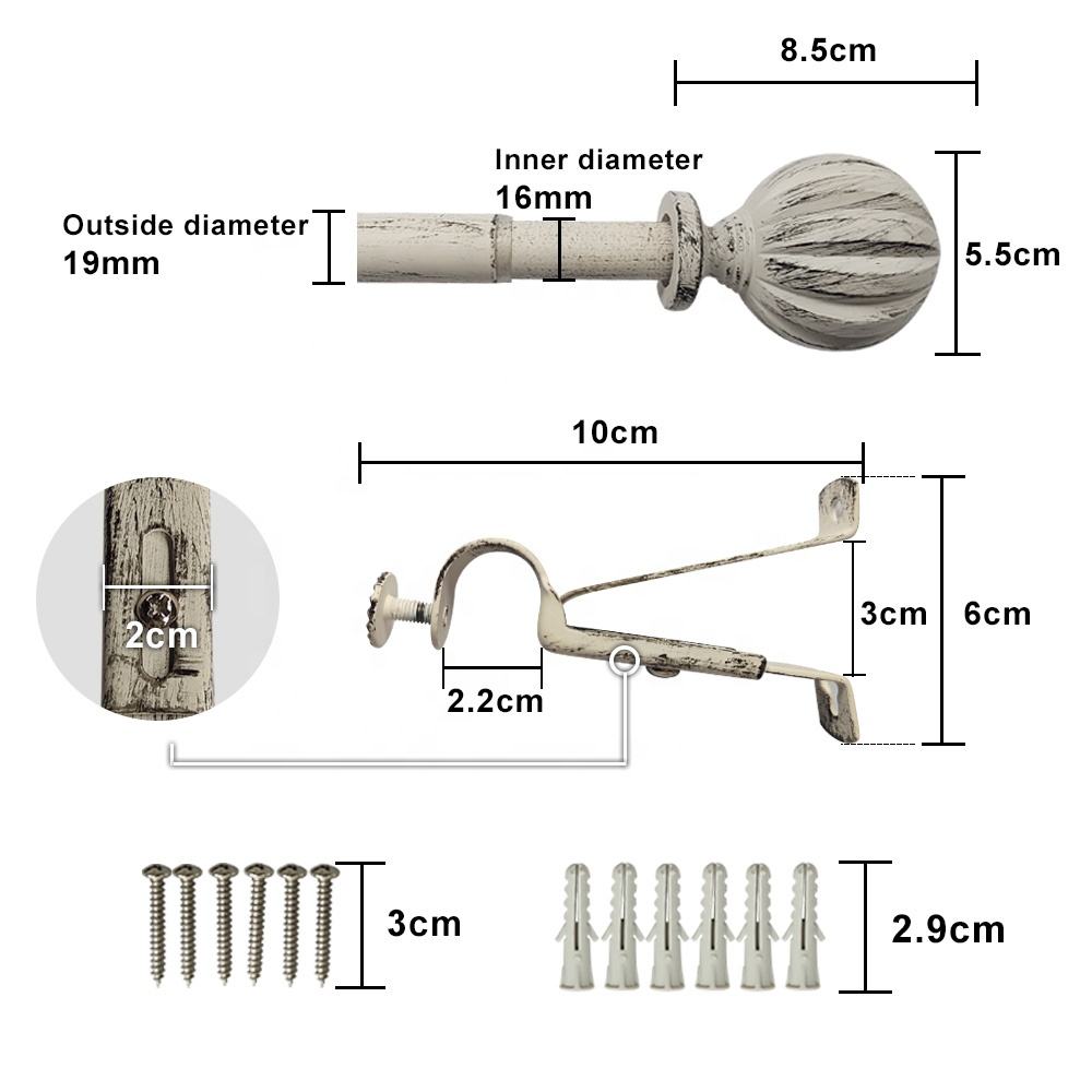 Decorative Modern Metal Curtain Rod and Pole Set with White and Black Finish Customized Window Accessories