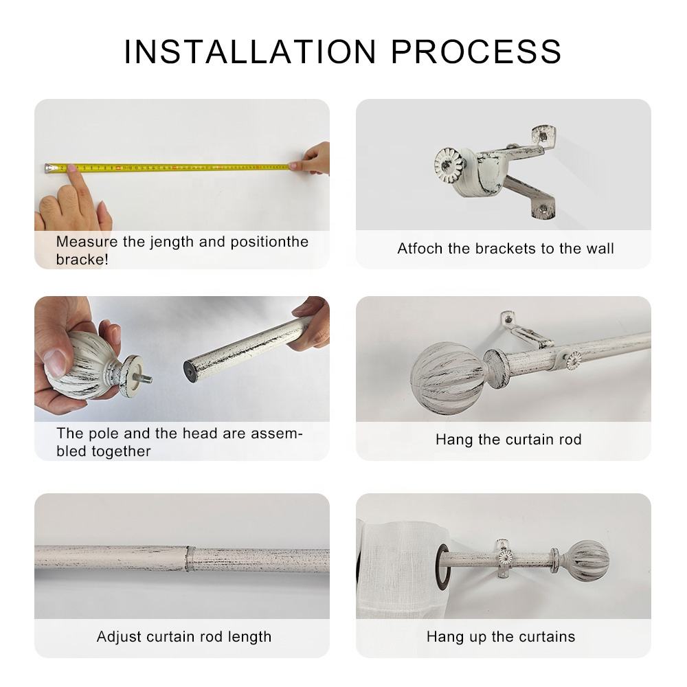 Decorative Modern Metal Curtain Rod and Pole Set with White and Black Finish Customized Window Accessories