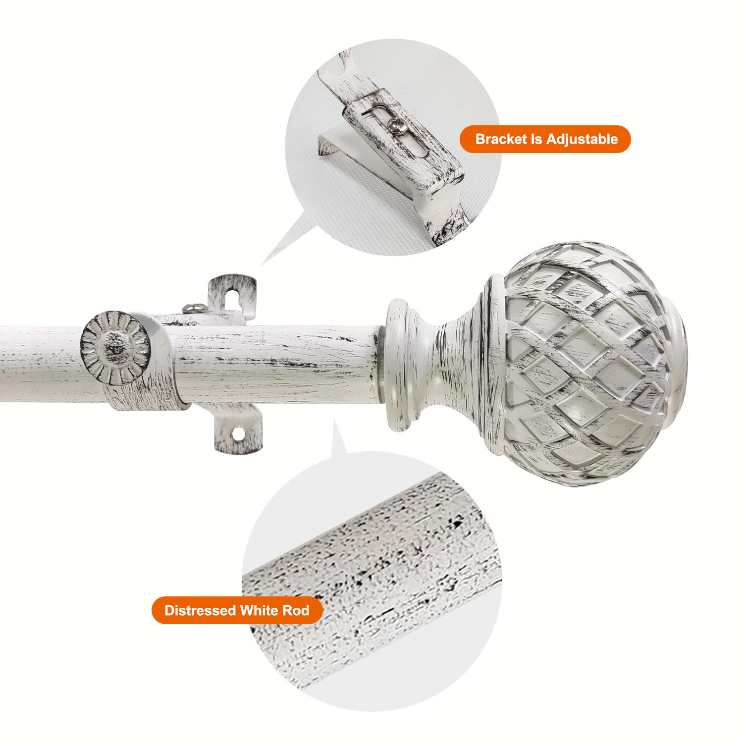 Adjustable Double Curtain Rod with Retro Wood Grain Design Modern Extendable Metal Brackets for Home Decor