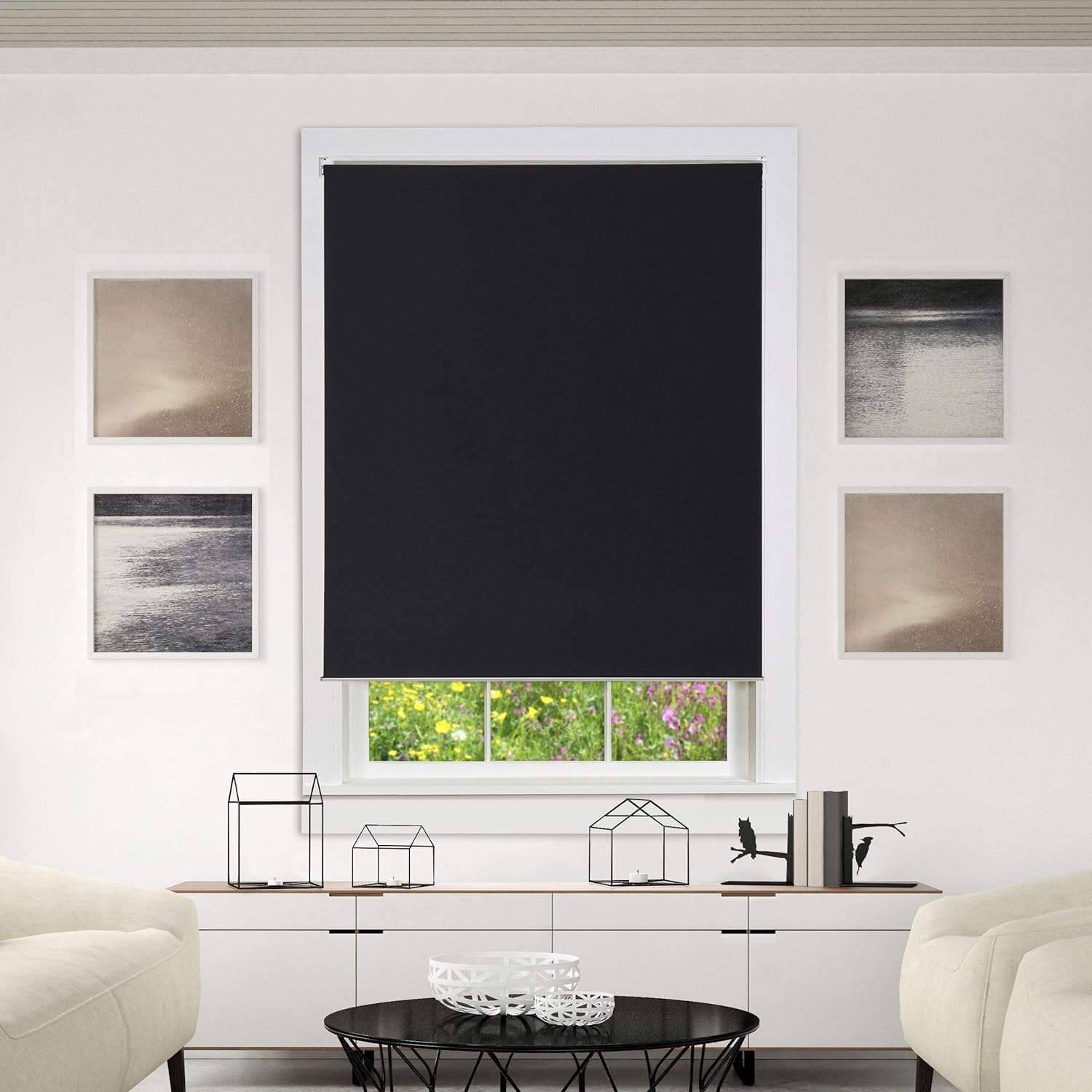 Elegant Modern Double Roller Blind for Living Room Windows Waterproof Blackout Fabric Shades Curtain Blinds