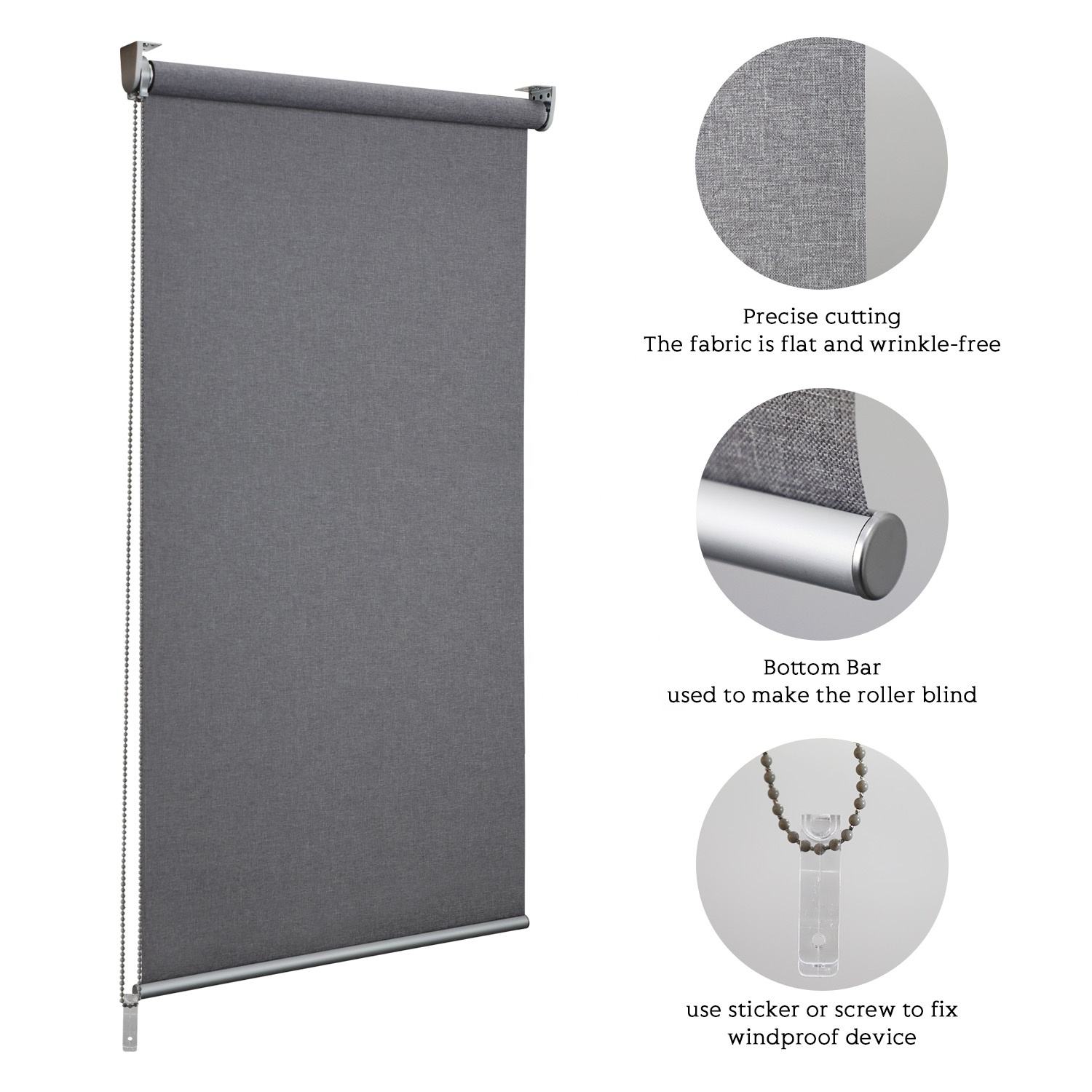 Factory Price Persiana Customized Light Grey Single Layer Built-In Modern Polyester Roller Blind with Free Sample for Window