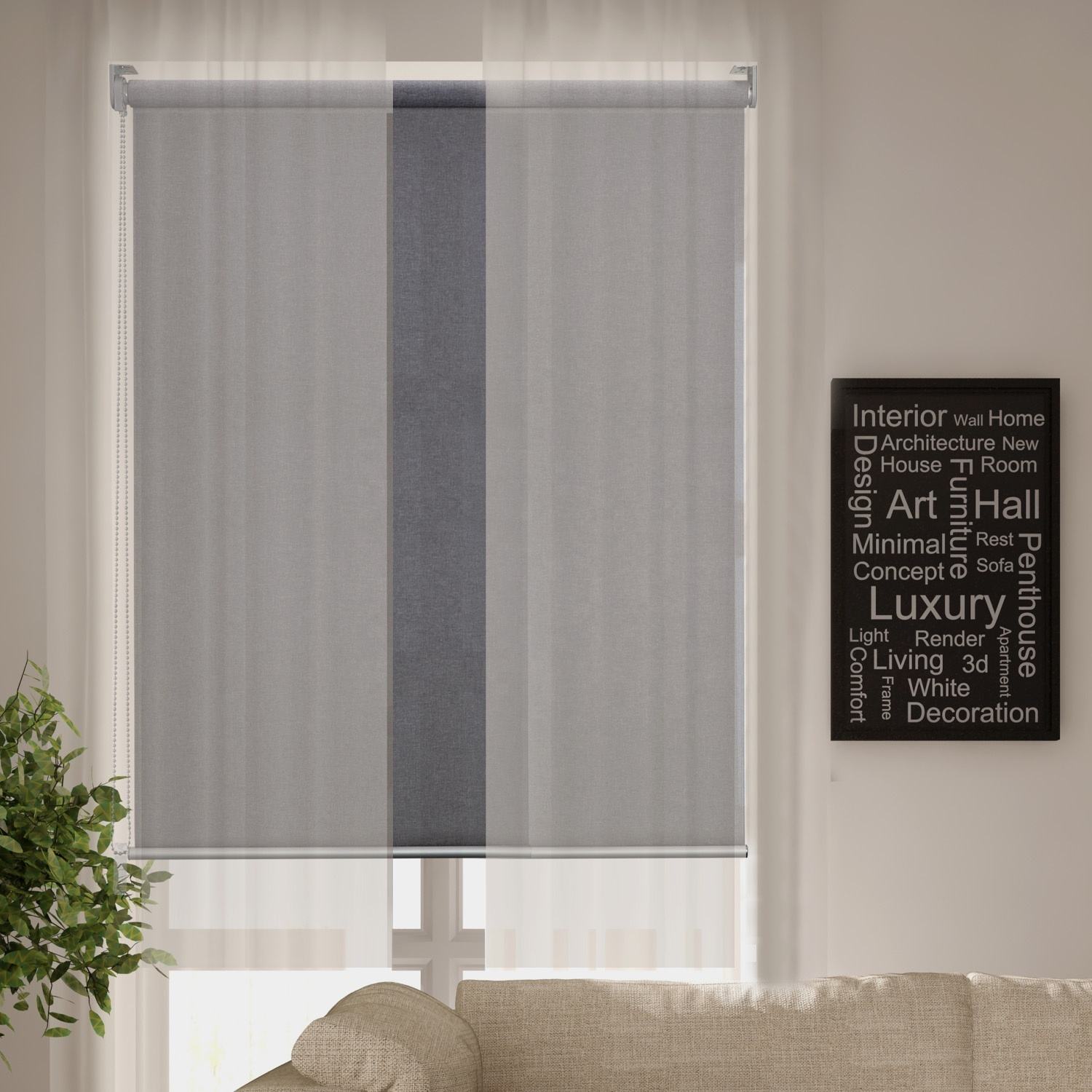 Factory Price Persiana Customized Light Grey Single Layer Built-In Modern Polyester Roller Blind with Free Sample for Window