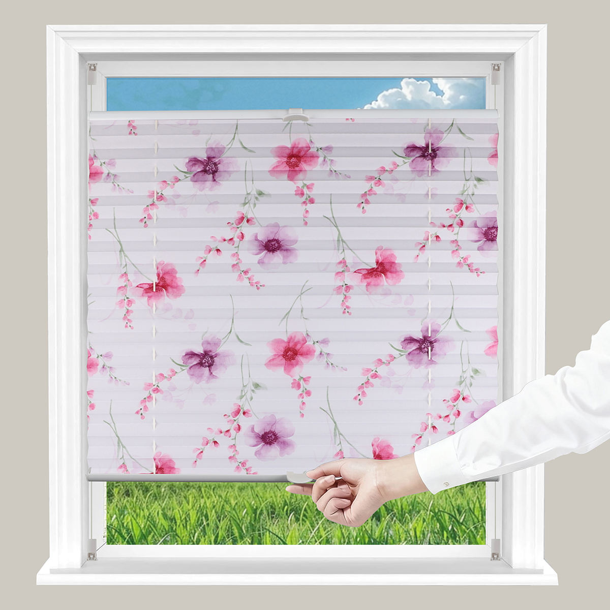 New Day Night Pink Printed Cordless Blinds Fabric Windows Shades Blinds No Drill with Top-Down Bottom Feature for Home or Office