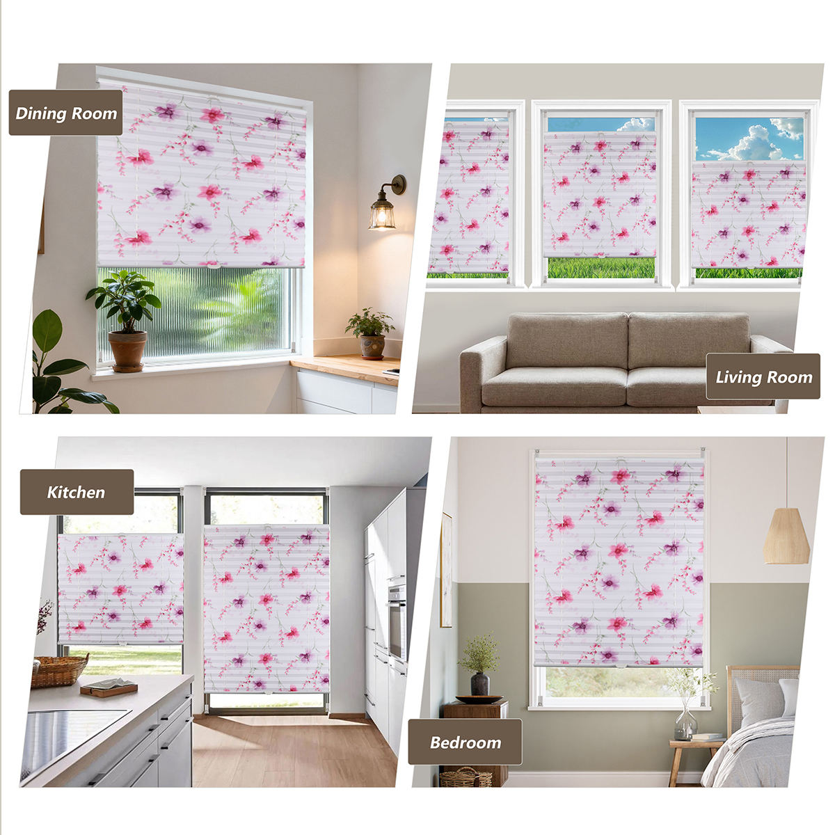 New Day Night Pink Printed Cordless Blinds Fabric Windows Shades Blinds No Drill with Top-Down Bottom Feature for Home or Office