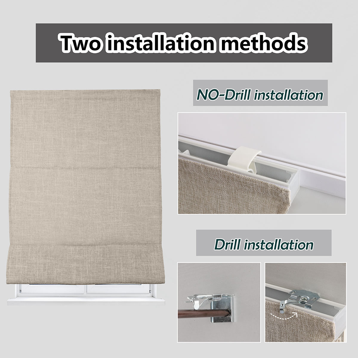 Customized Modern Style Manual Blackout Roman Blinds Curtains Light Filtering Fabric Roller Shades for Living Room Windows