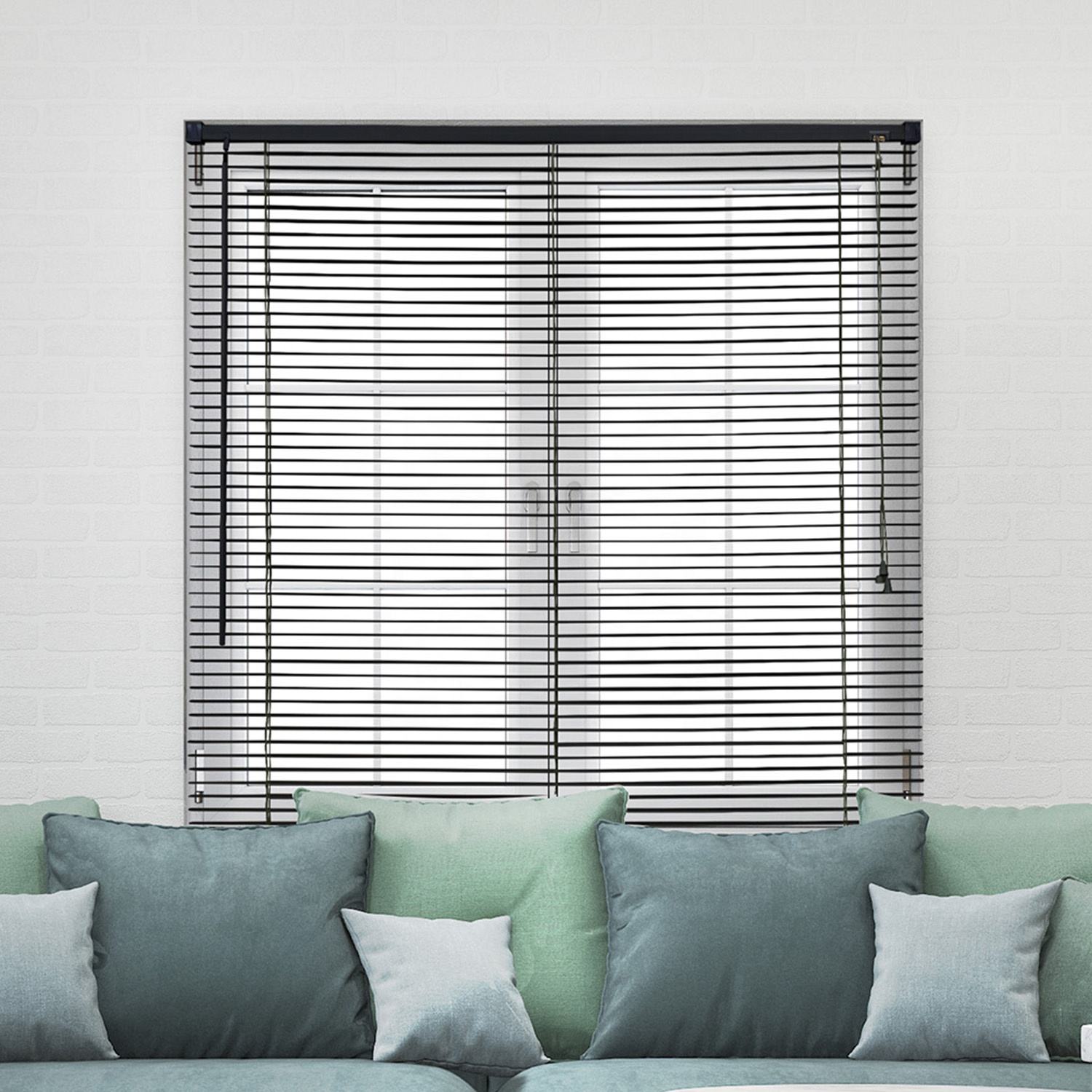 Factory Price Office Use PVC Venetian Blind Black Modern Design Rope Customized Logo High Quality for French Window