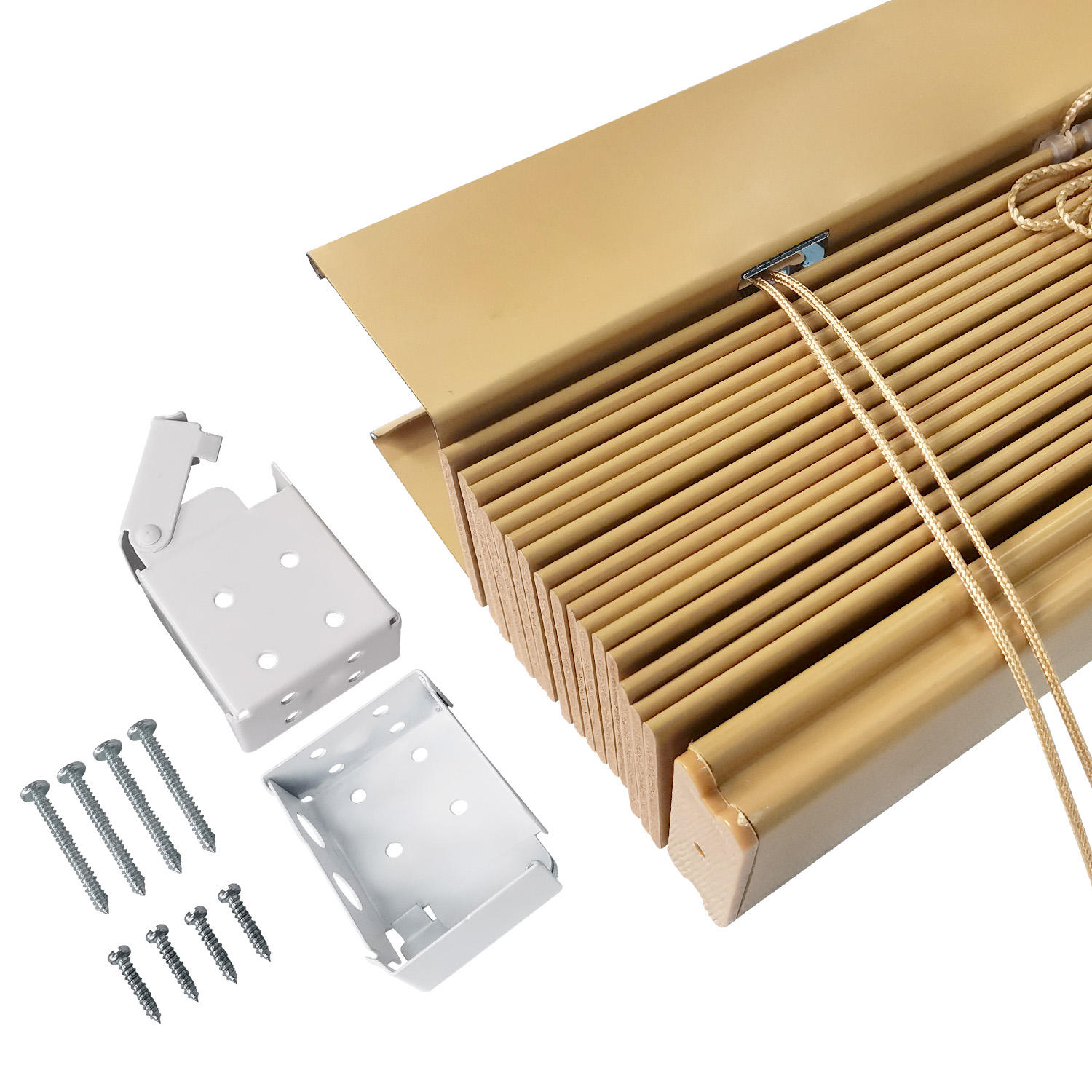 Factory 50mm Cordless Faux Pleated Blinds PVC Wood Venetian Window Coverings with Fabric Material