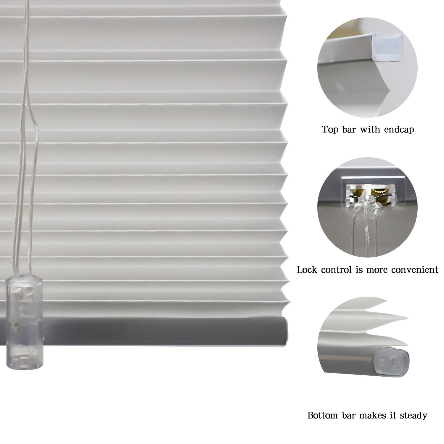 Custom White and Semi Blackout Translucent UV Resistant Pleated Blinds Window Shades Manual Control Plissee Shades for Skylight