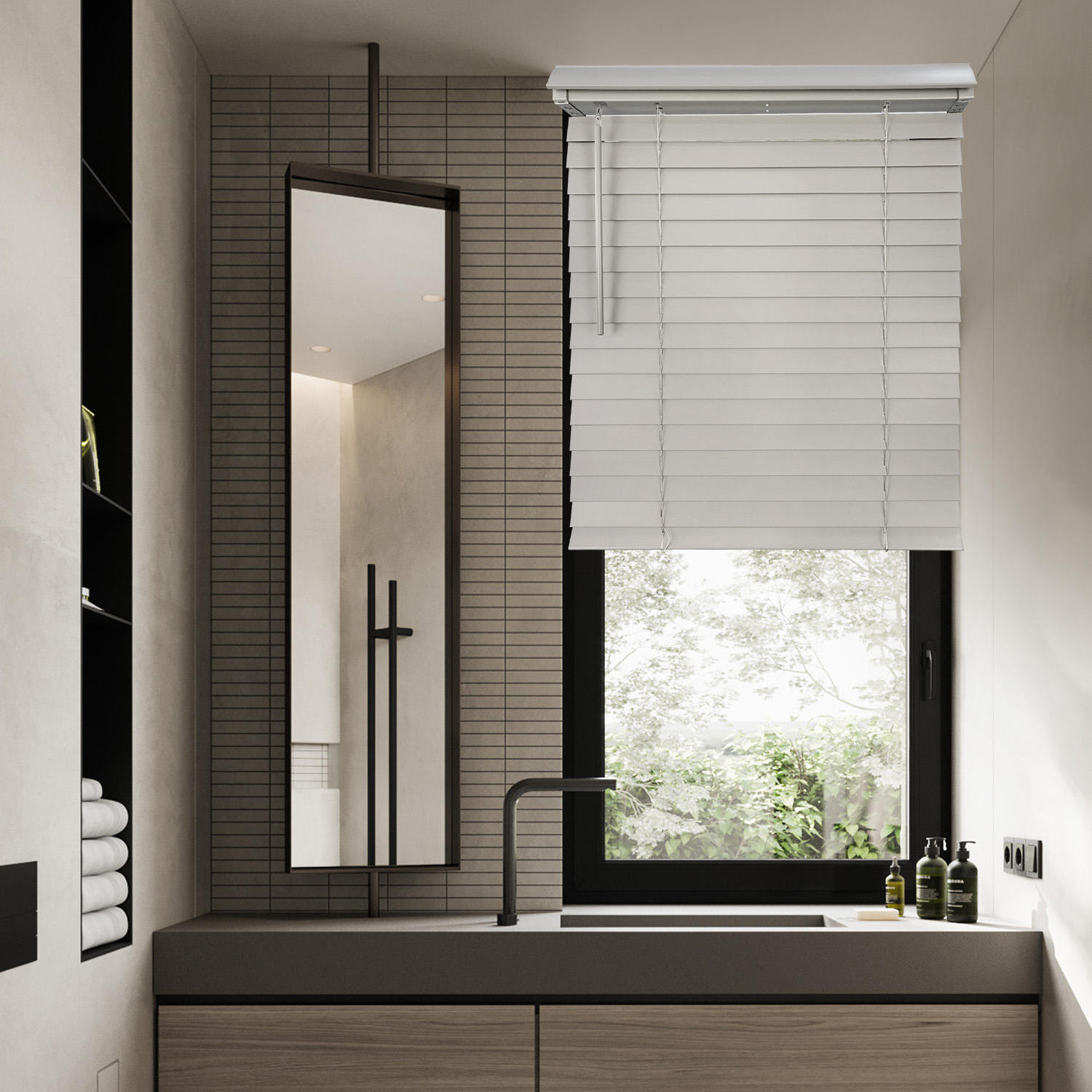 High Quality 50mm Cordless PVC Venetian Blinds Built-In Installation Wood and Wood Material Window Cordless Pleated Blinds