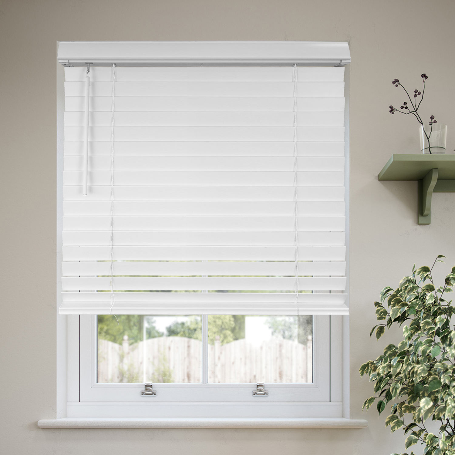 Smartop White PVC Window Venetian Blinds with Ladder Tape Wooden Blinds for Home Office Built-in Installation Type