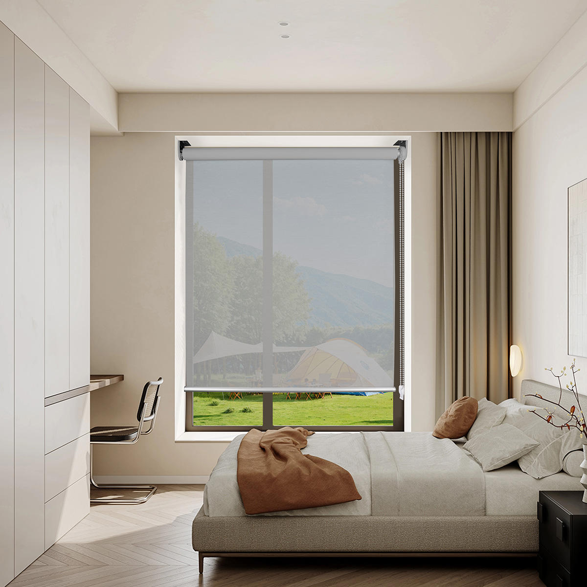 Custom Classic Style Light Filtering Roller Shades Manual Chain Control Sunshade Fabric Translucent Roller Blind Free Available