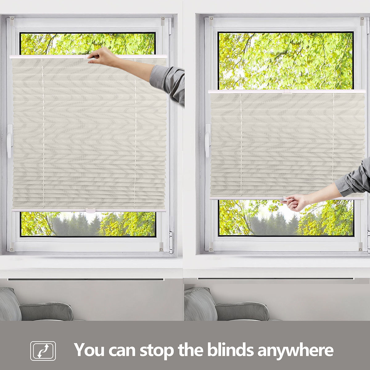 New Design Day and Night Printing Cordless Window Blinds High Quality No Dril Pleated Blinds Shades Shutters for Home Office