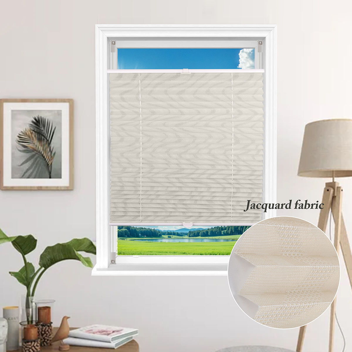 New Design Day and Night Printing Cordless Window Blinds High Quality No Dril Pleated Blinds Shades Shutters for Home Office