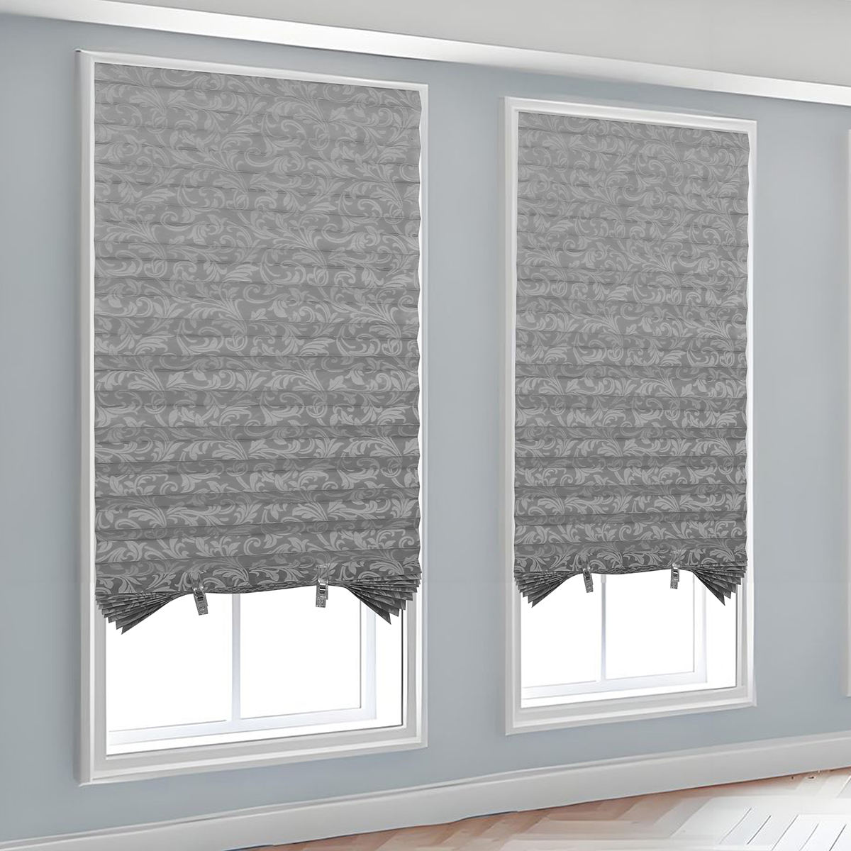 Custom Grey Brown Printed Pattern Half-shade Pleated Curtain Perfect Fit Temporary Self-adhesive Blinds