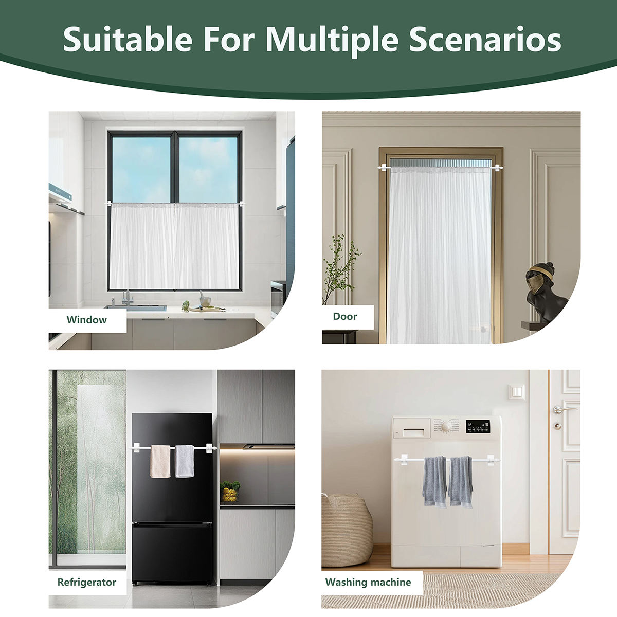 High Quality Magnetic Curtain Rods Metal Doors Adjustable Length Magnetic Curtain Rod Easy Installation Cafe Rod