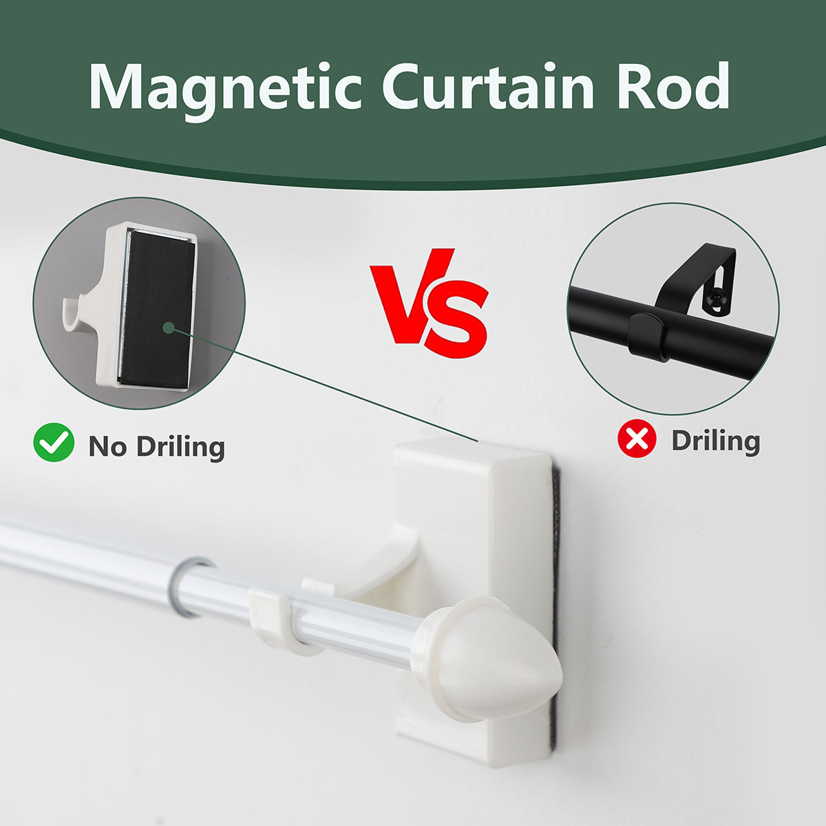 High Quality Magnetic Curtain Rods Metal Doors Adjustable Length Magnetic Curtain Rod Easy Installation Cafe Rod