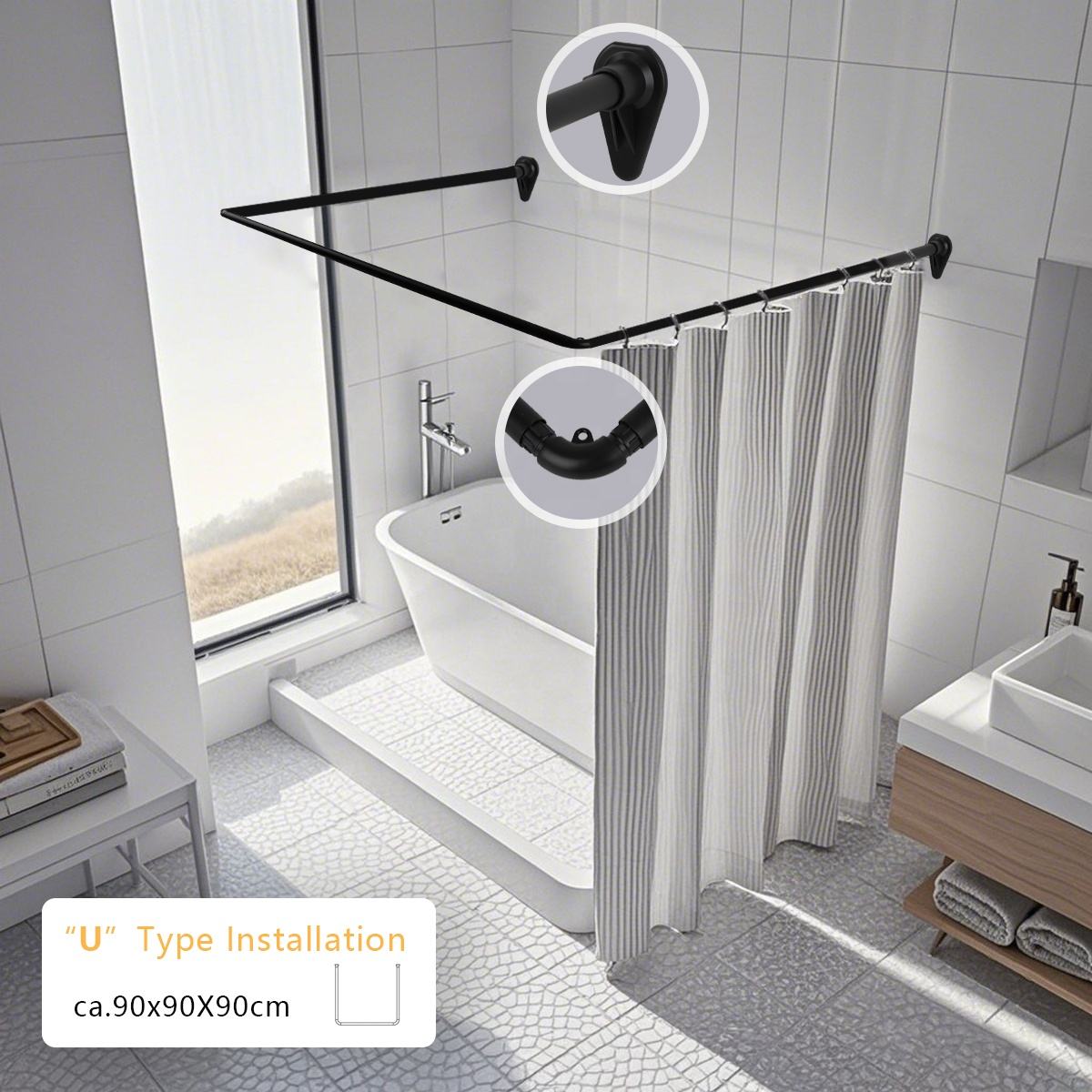 Best Selling Universal U Shape Aluminum Shower Curtain Rod Show Rail Metal Decorative Shower Rods