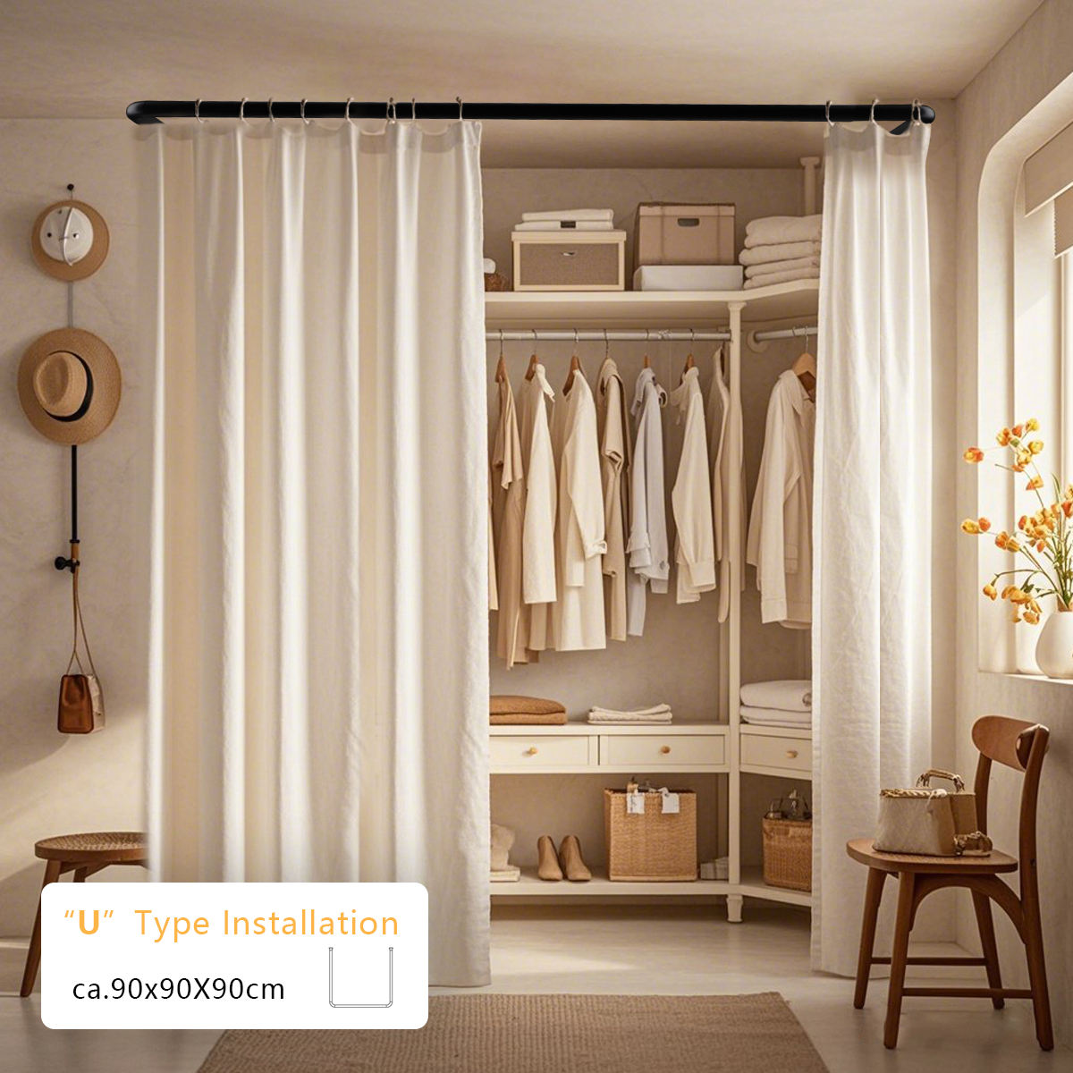 Best Selling Universal U Shape Aluminum Shower Curtain Rod Show Rail Metal Decorative Shower Rods