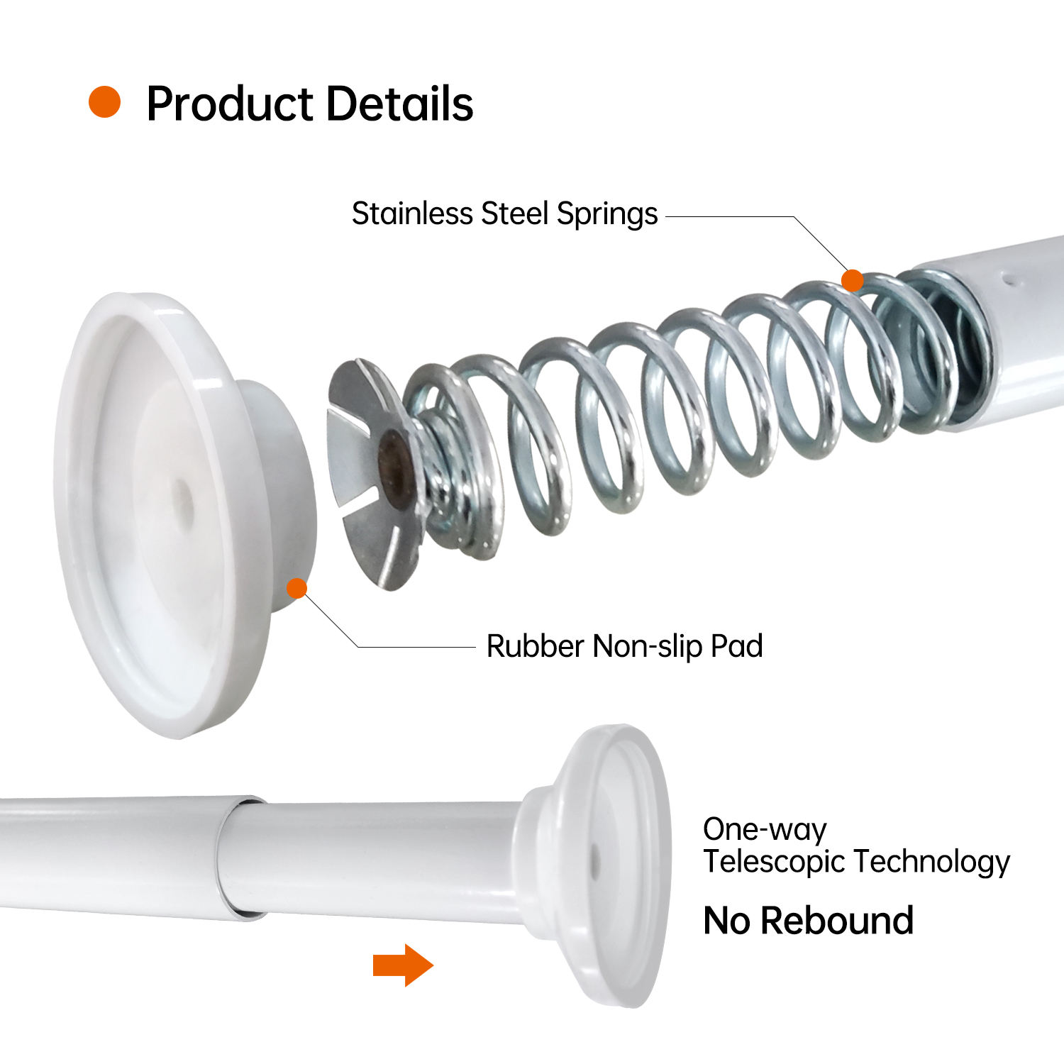 Hot Sale Luxury Spring Loaded Long Curtain Rods Easyfix Tension High Quality Shower Curtain Rod Adjustable for Bathroom