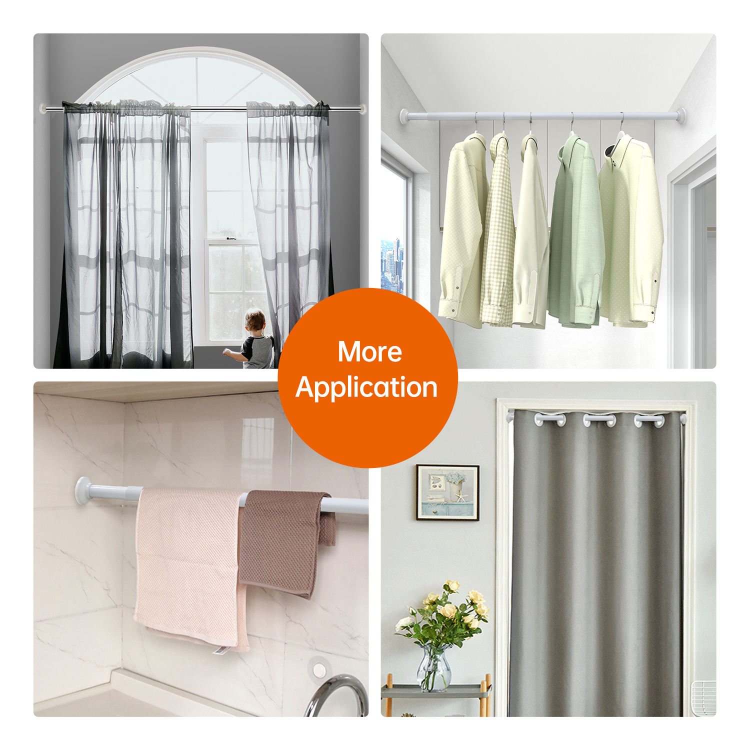 Hot Sale Luxury Spring Loaded Long Curtain Rods Easyfix Tension High Quality Shower Curtain Rod Adjustable for Bathroom