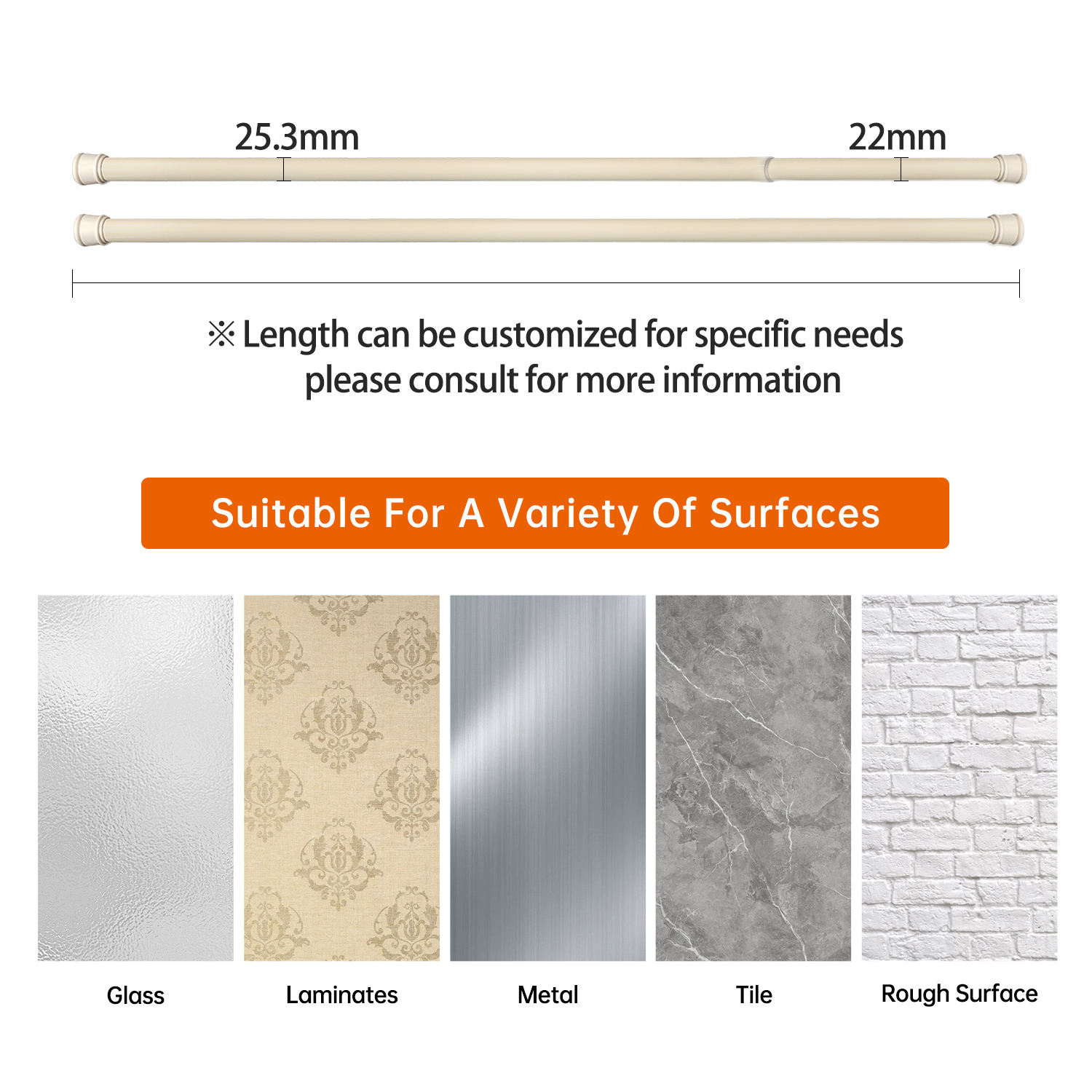 High Quality Metal OEM Eco-Friendly Shower Curtain Poles Shower Tension Rod Extendable Shower Rod