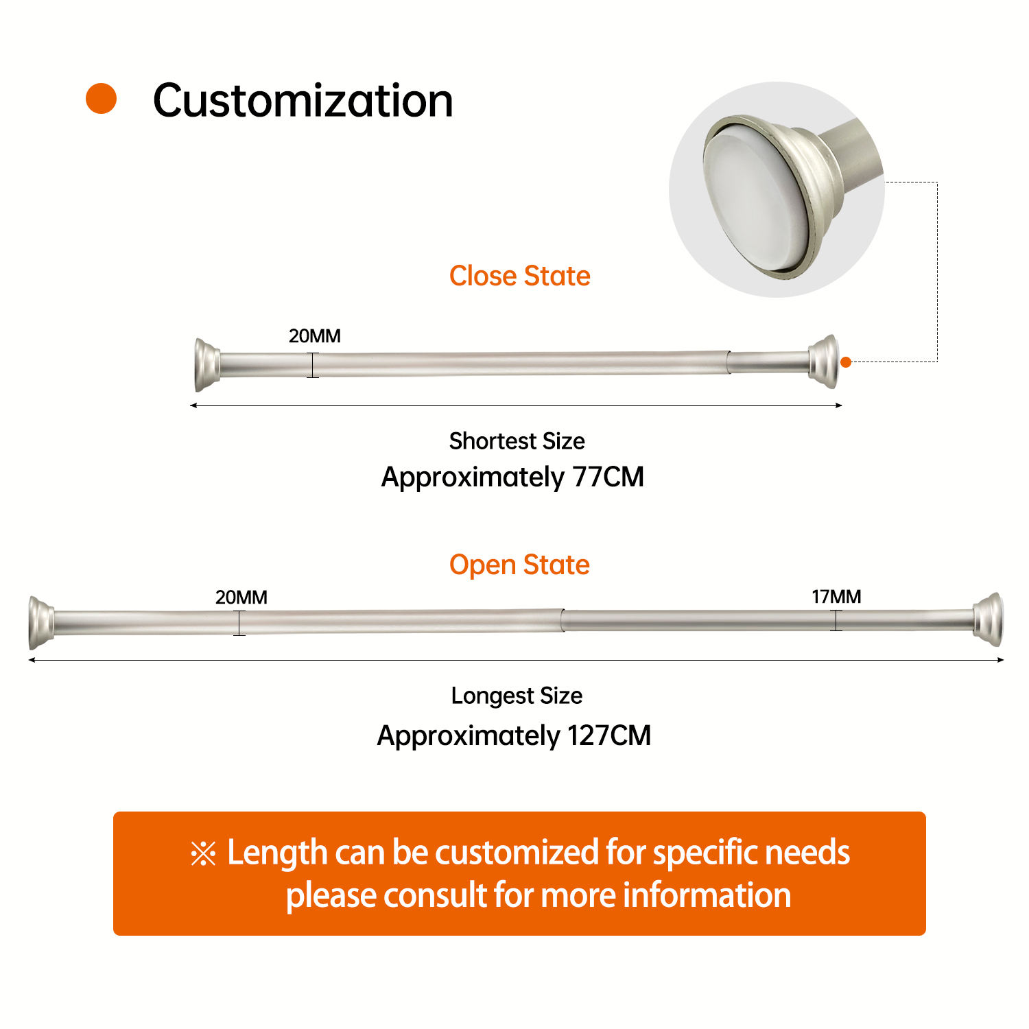 High Quality Extendable Shower Curtain Rod Metal Spring Tension Pole Shower Curtain Poles